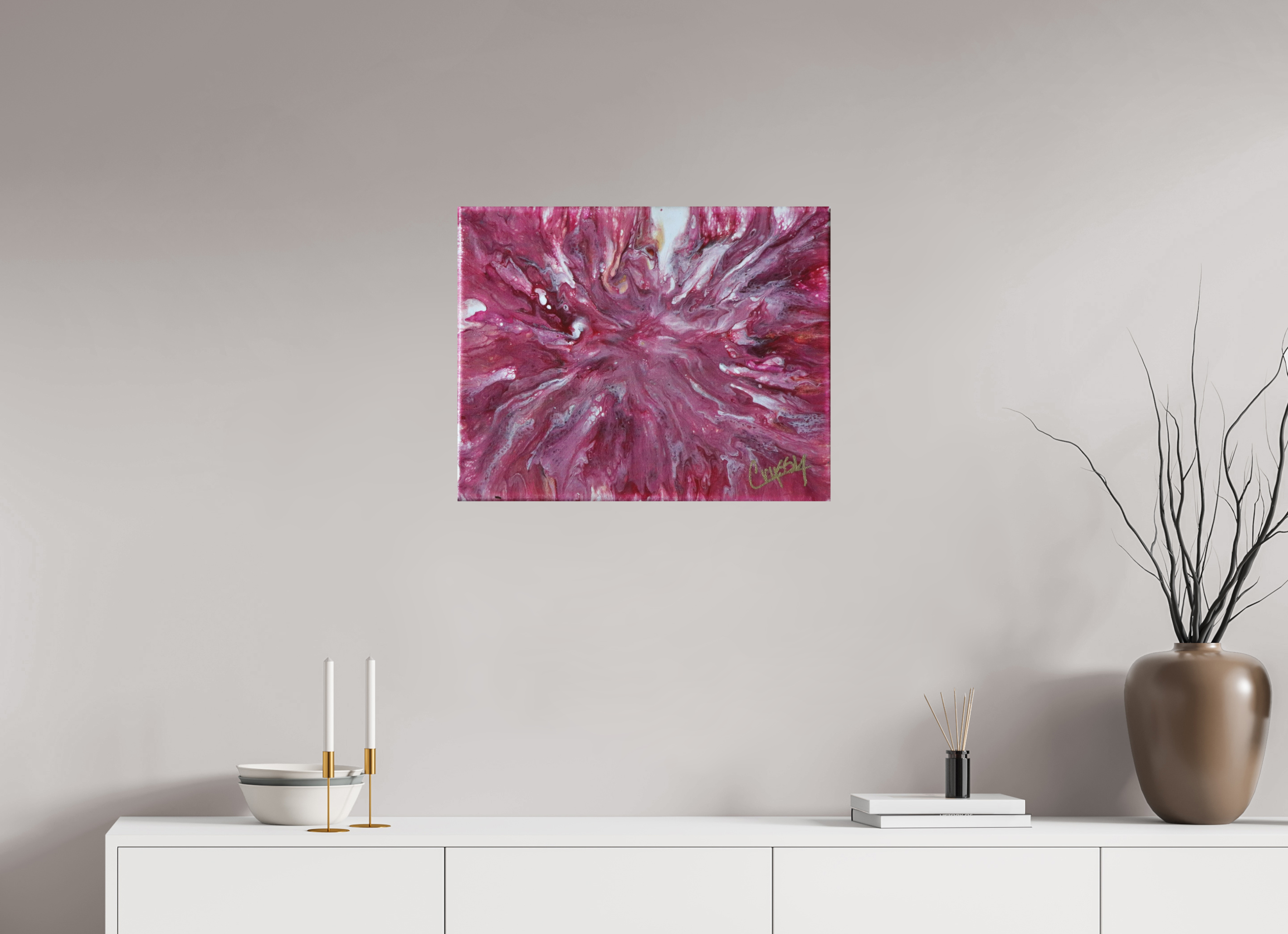 25.3 x 20″, *Photo Print on Fuji Silk Paper No Frame Pink Explosion - Original Dutch Pour Acrylic Painting