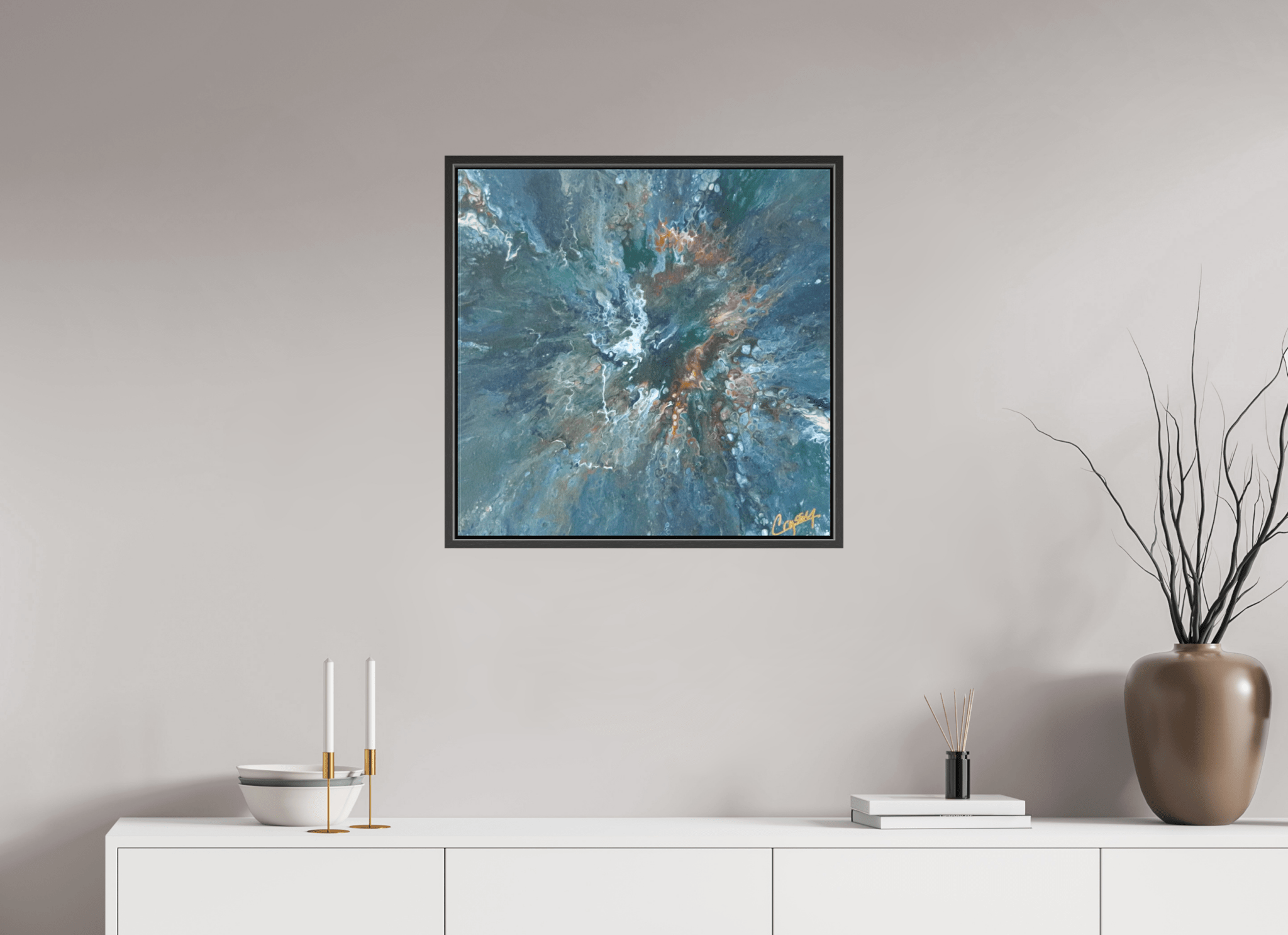 Teal Flux - Original Tilt Pour Painting - The Living Abstract