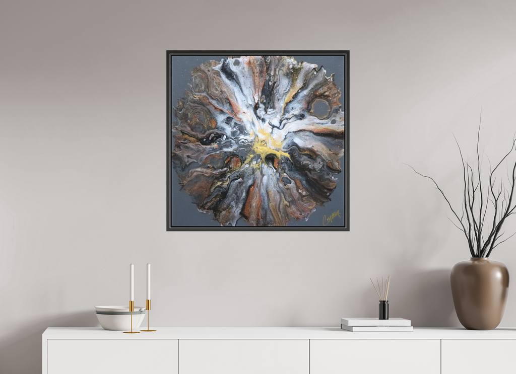 28.3 x 28″, *.7" Matte Canvas with Black Oak Frame copper Bloom