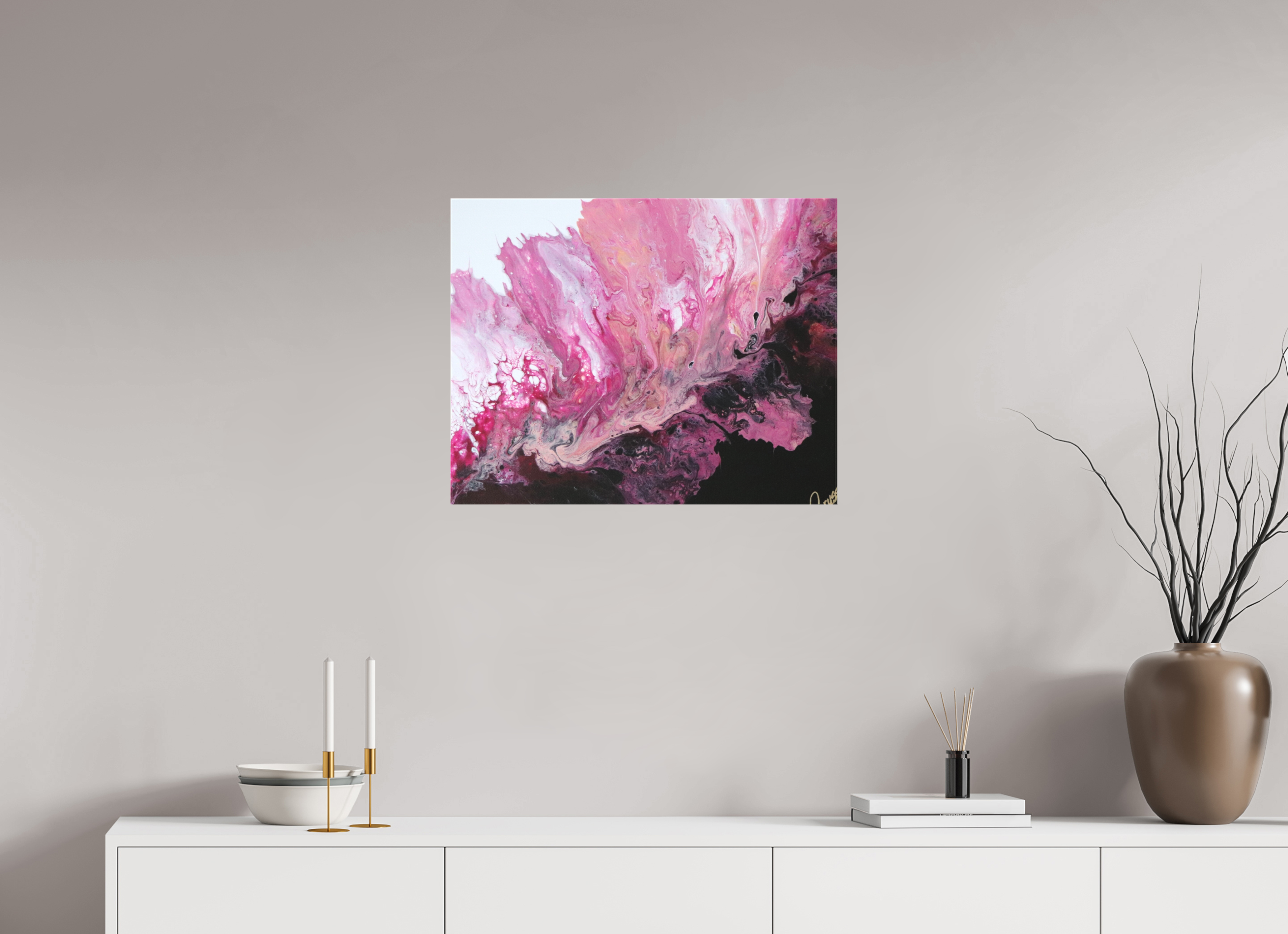 25.4 x 20″, *1.25" Matte Canvas No Frame Pink Magma - Original Dutch Pour