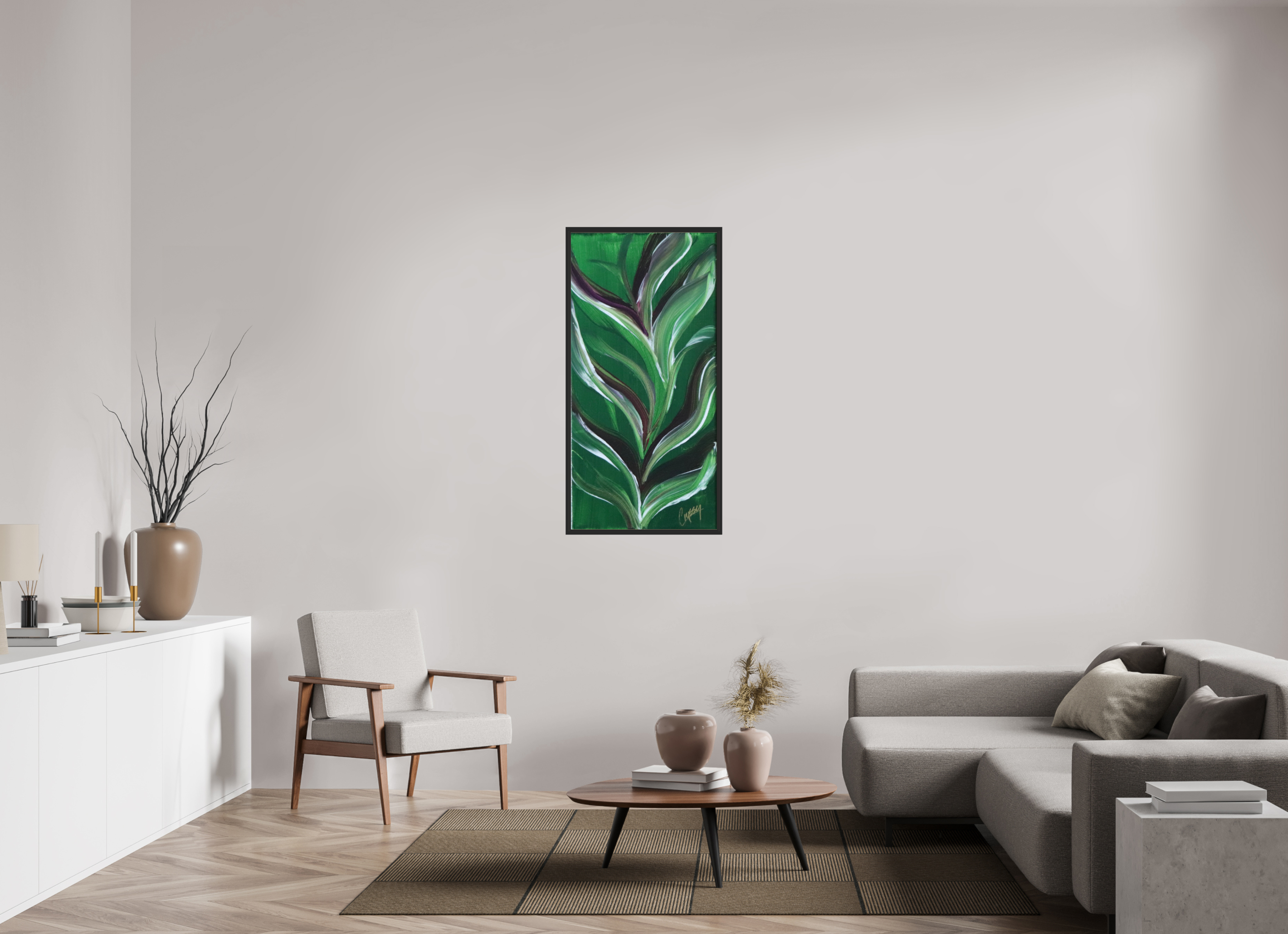 24 x 48.2″, *Photo Print Under Acrylic Glass Black Matte Frame Small Botanical Bloom - Acrylic Botanical Painting