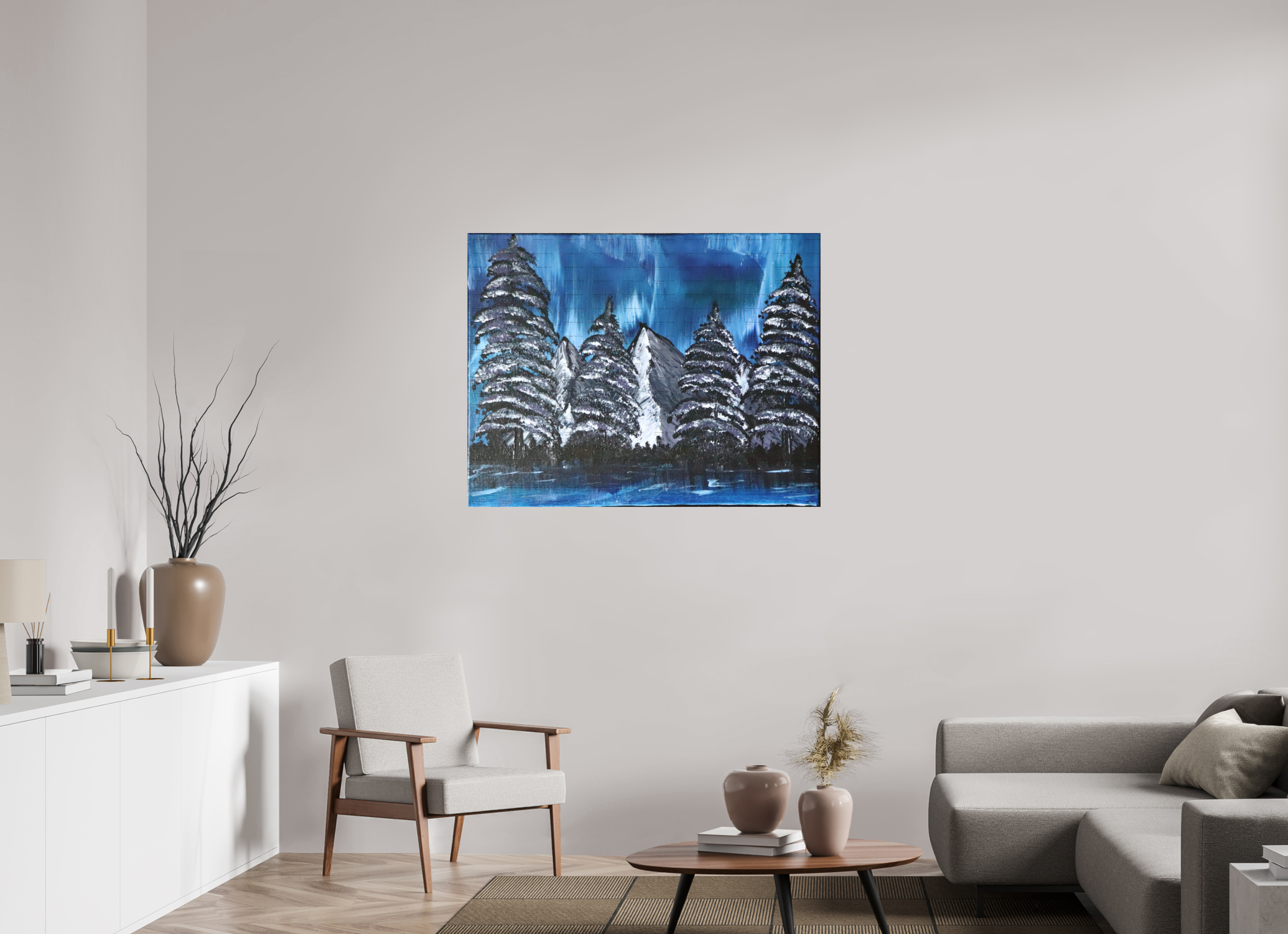 45.1 x 35″, *SAMPLE Photo Print on Fuji Silk Paper no frame Blue Borealis - Original Acrylic Landscape Painting