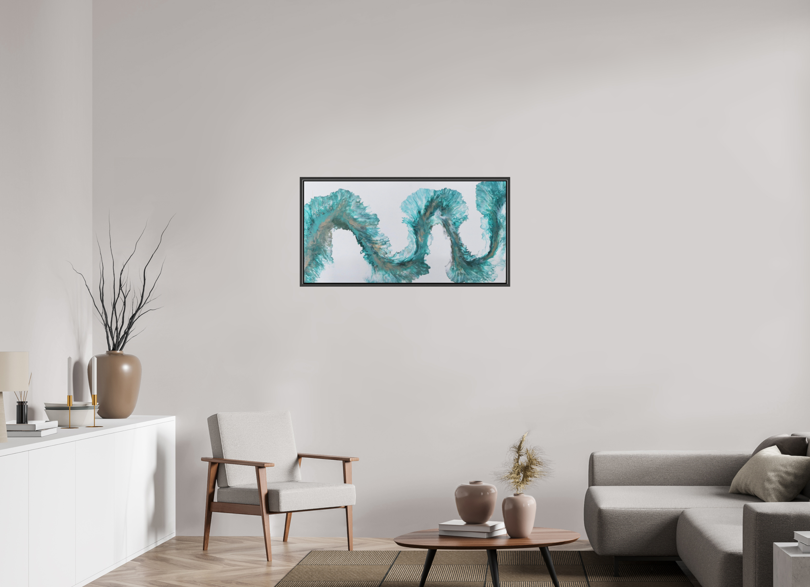 40.2 x 20″, *.7" Matte Canvas with Black Oak Frame Tidal Reviere