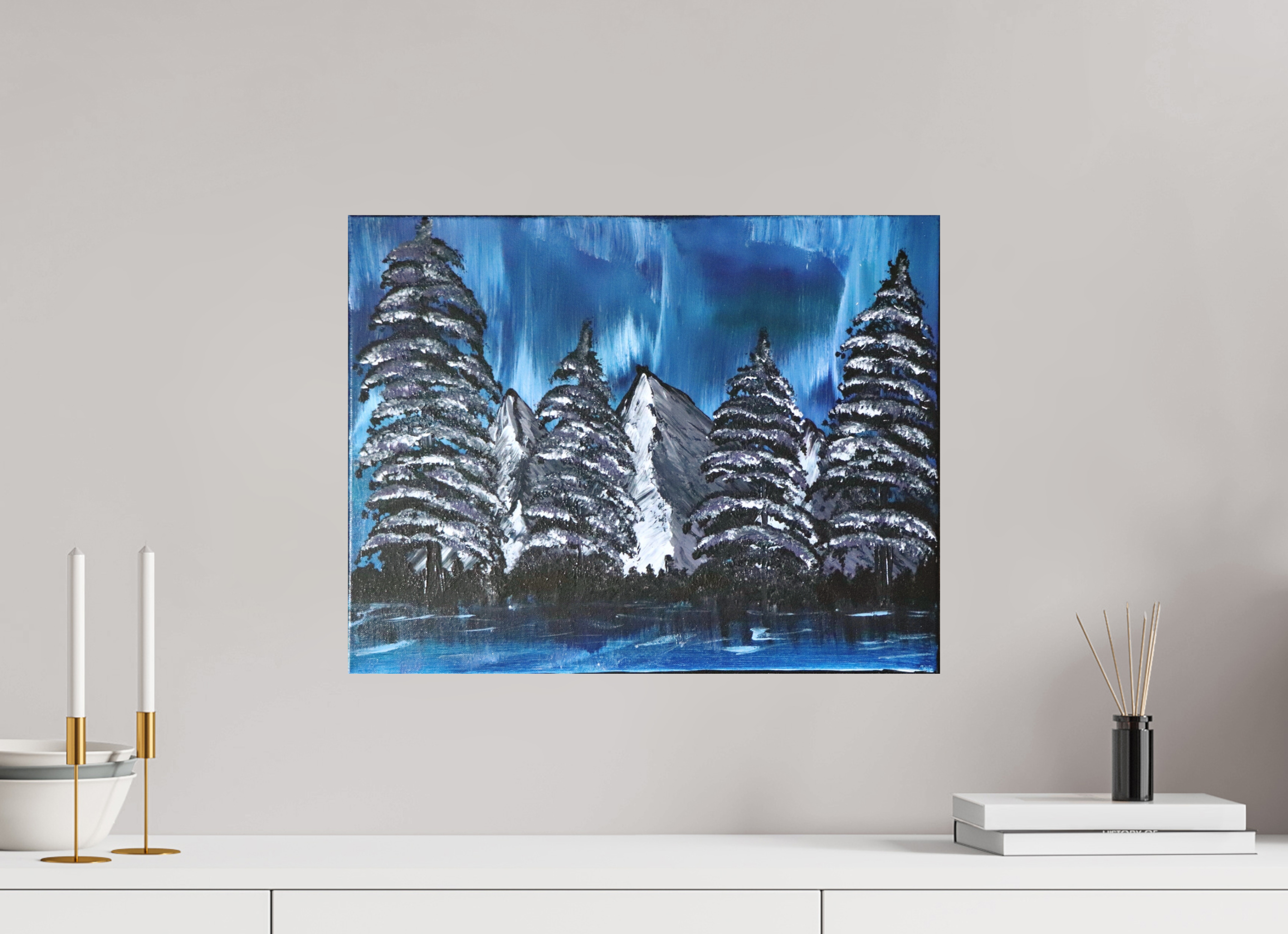 20.6 x 16″, *Photo Print on Fuji Silk Paper No Frame Blue Borealis - Original Acrylic Landscape Painting