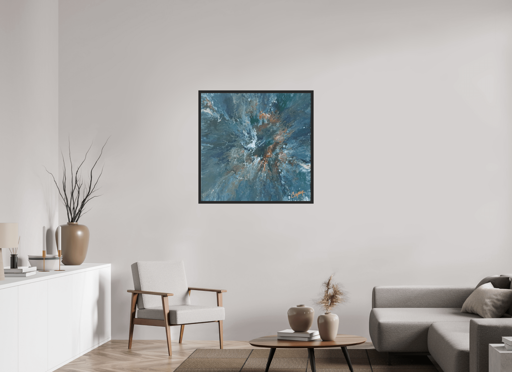 Teal Flux - Original Tilt Pour Painting - The Living Abstract