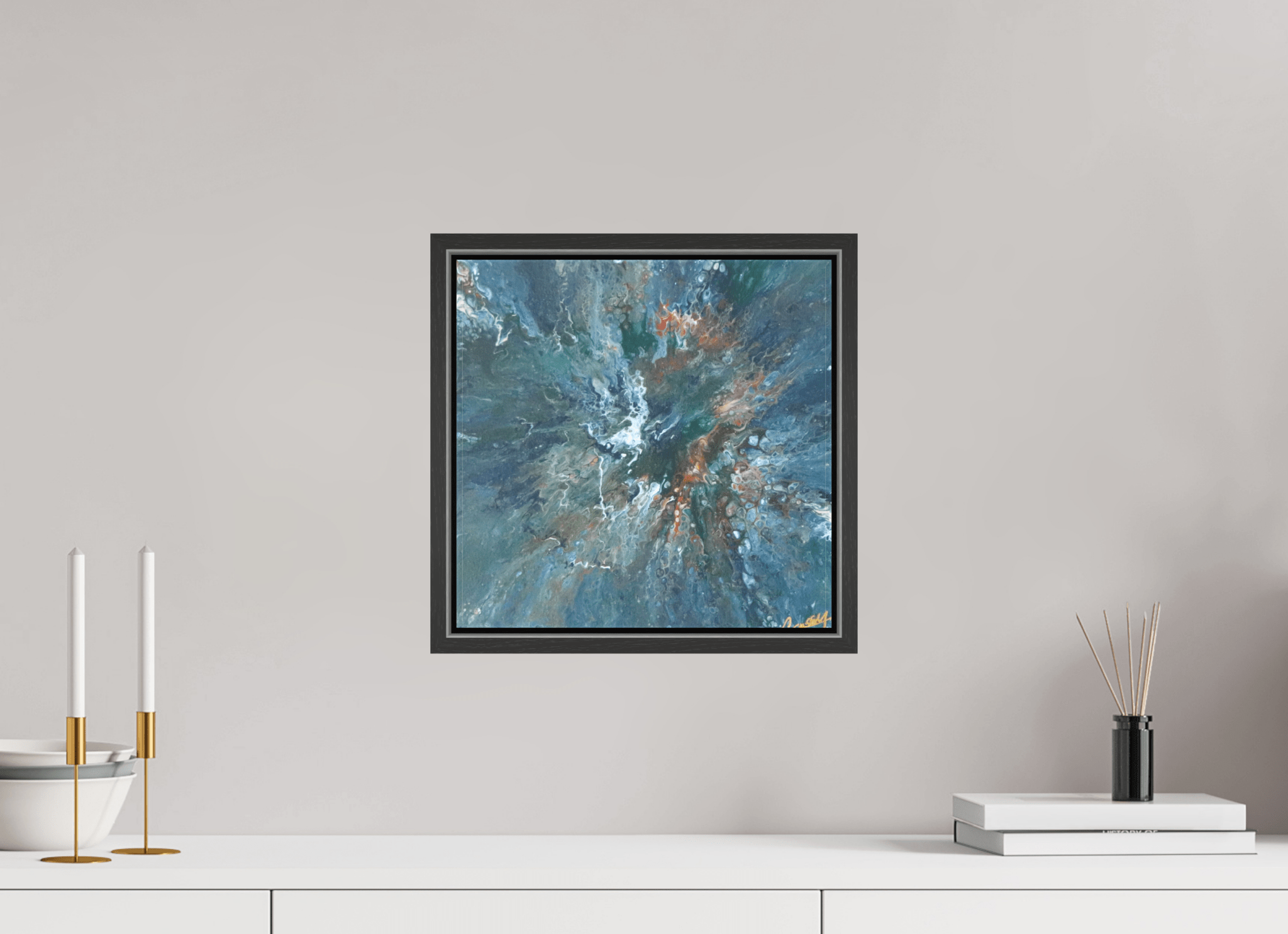 Teal Flux - Original Tilt Pour Painting - The Living Abstract