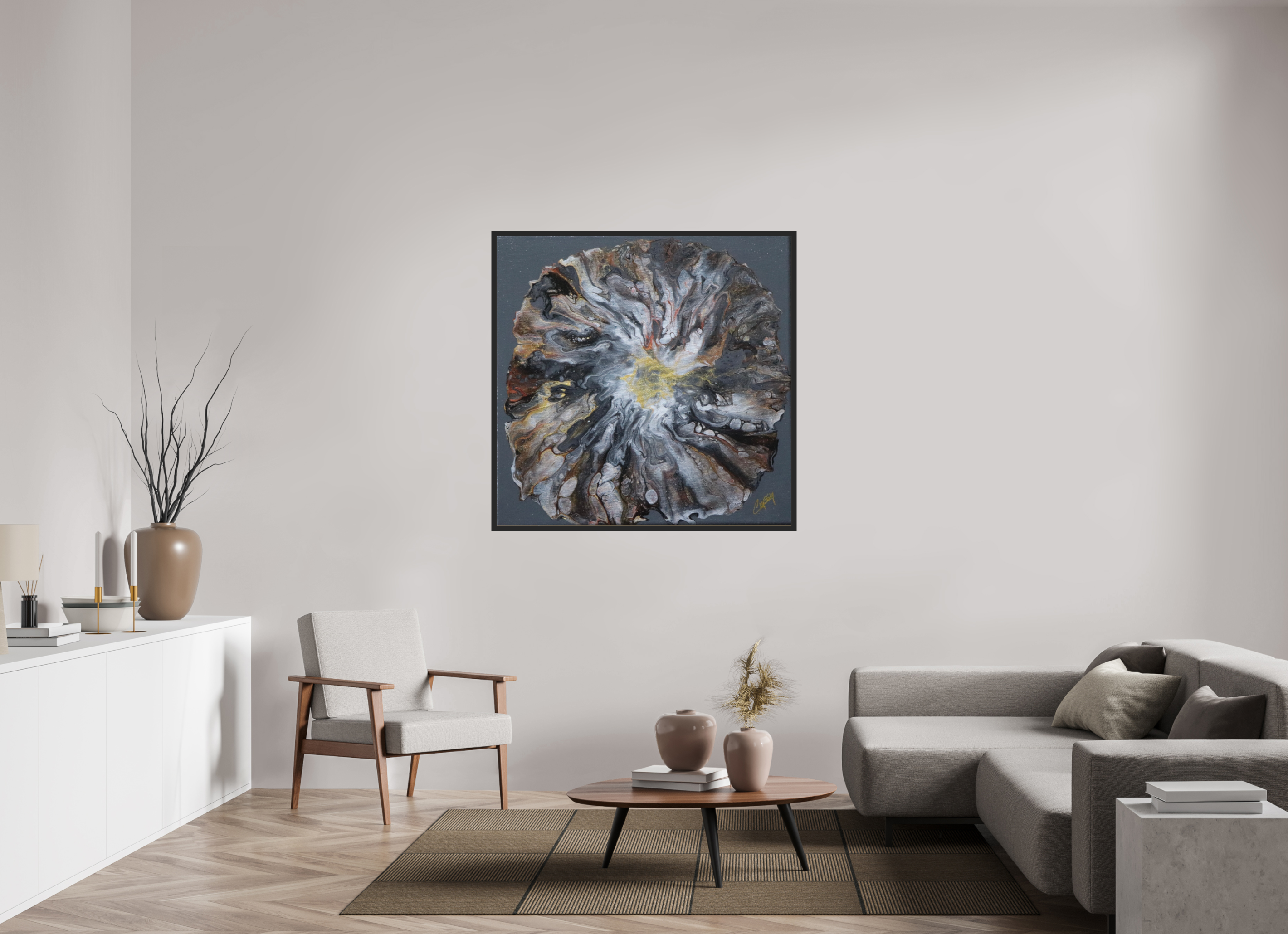 47.8 x 47″, *Photo Print Under Acrylic Glass Black Matte Frame Copper Bloom II