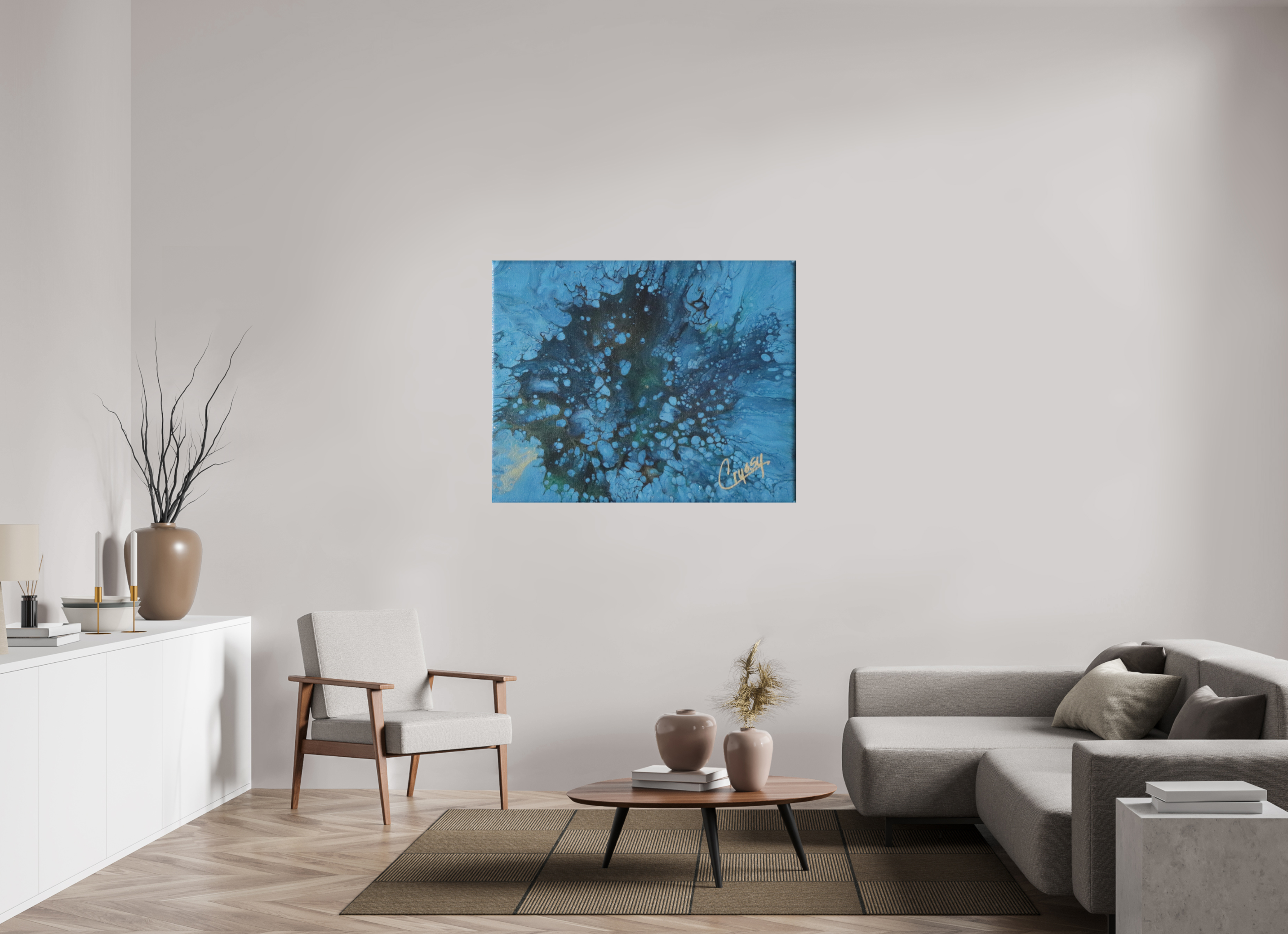 49 x 39″, *Photo Print on Fuji Silk Paper No Frame Ocean Bloom - Original Dutch Pour Acrylic Painting