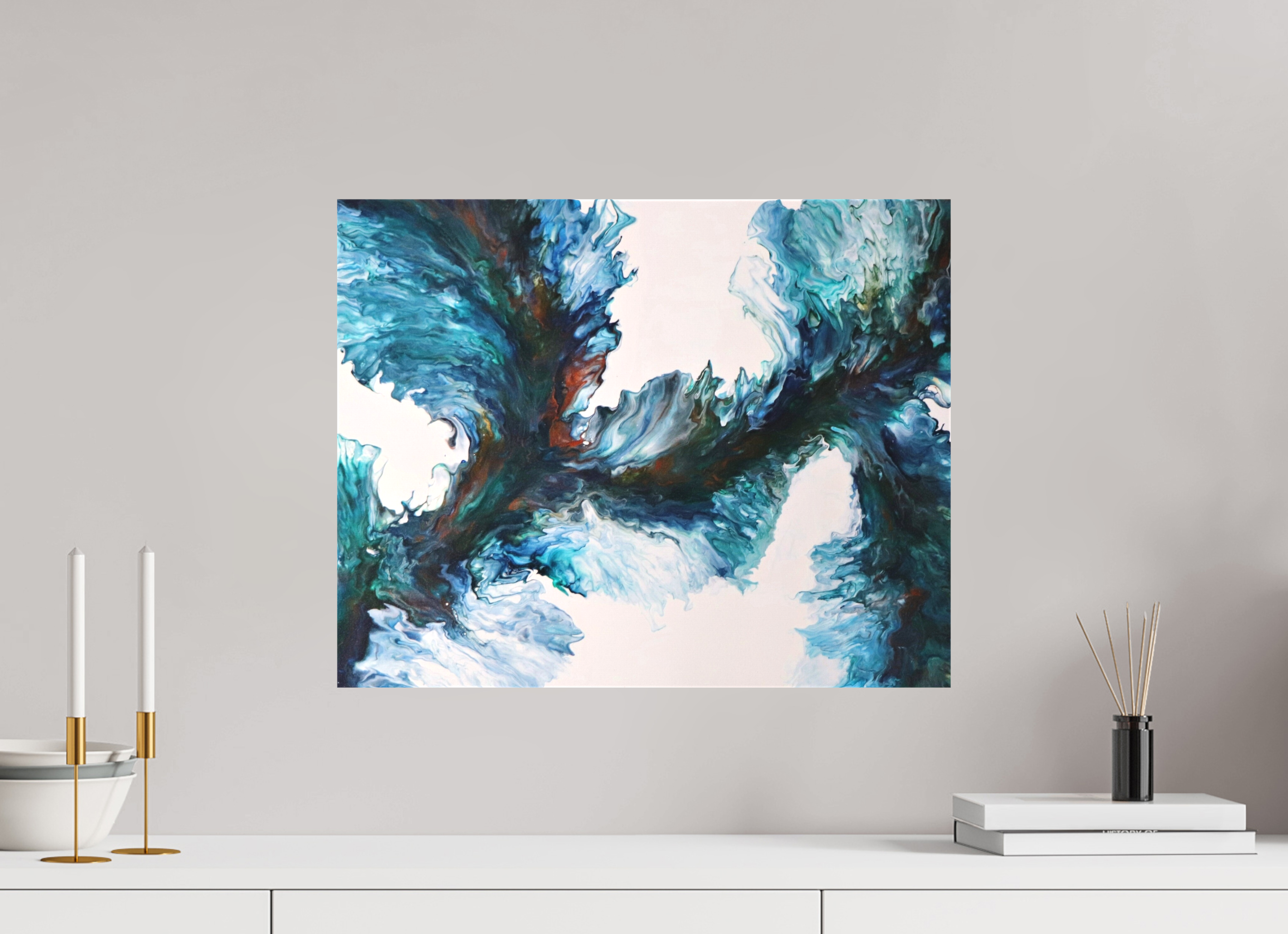 20.2 x 16″, *1.25" Matte Canvas No Frame River Blues - Original Dutch Pour Painting