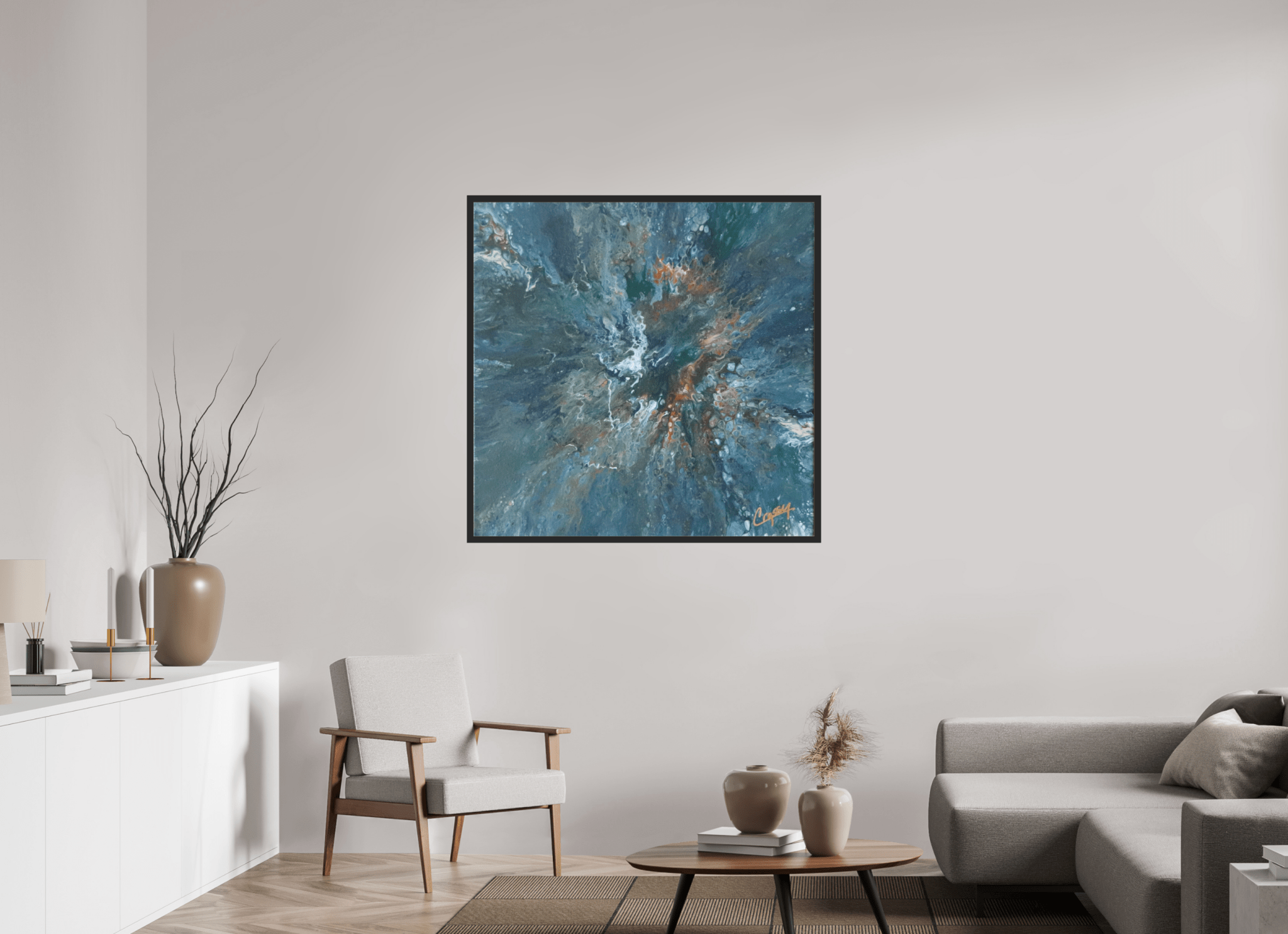 Teal Flux - Original Tilt Pour Painting - The Living Abstract