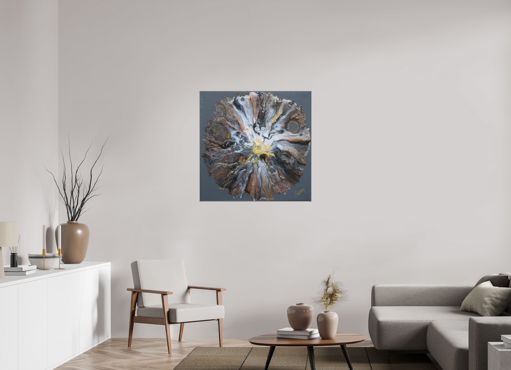 35.4 x 35″, *Aluminum Artbox 1" on fine art paper under acrylic matte glass copper Bloom