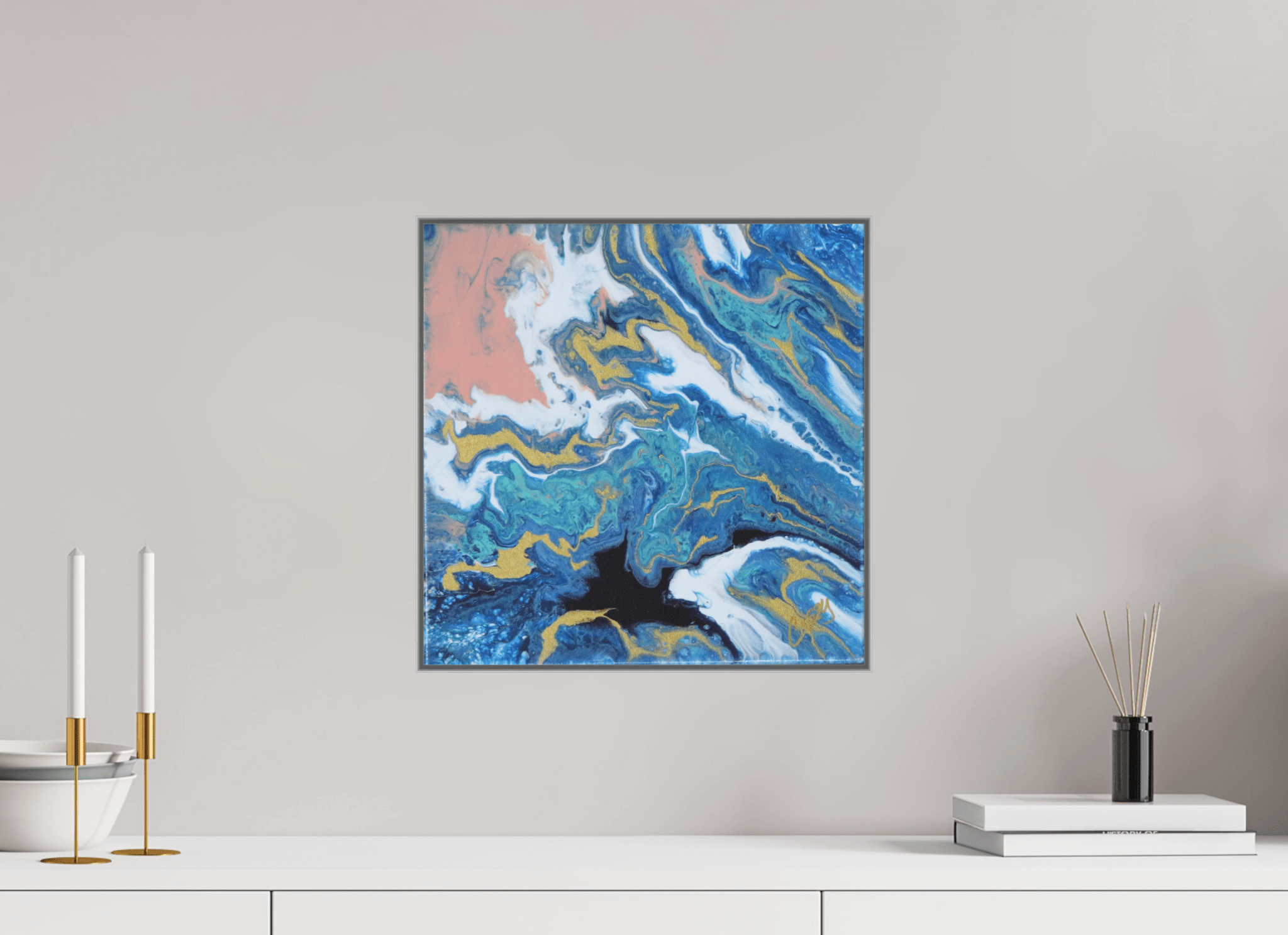 Coastal Blush - Original Tilt Pour Acrylic Painting - The Living Abstract