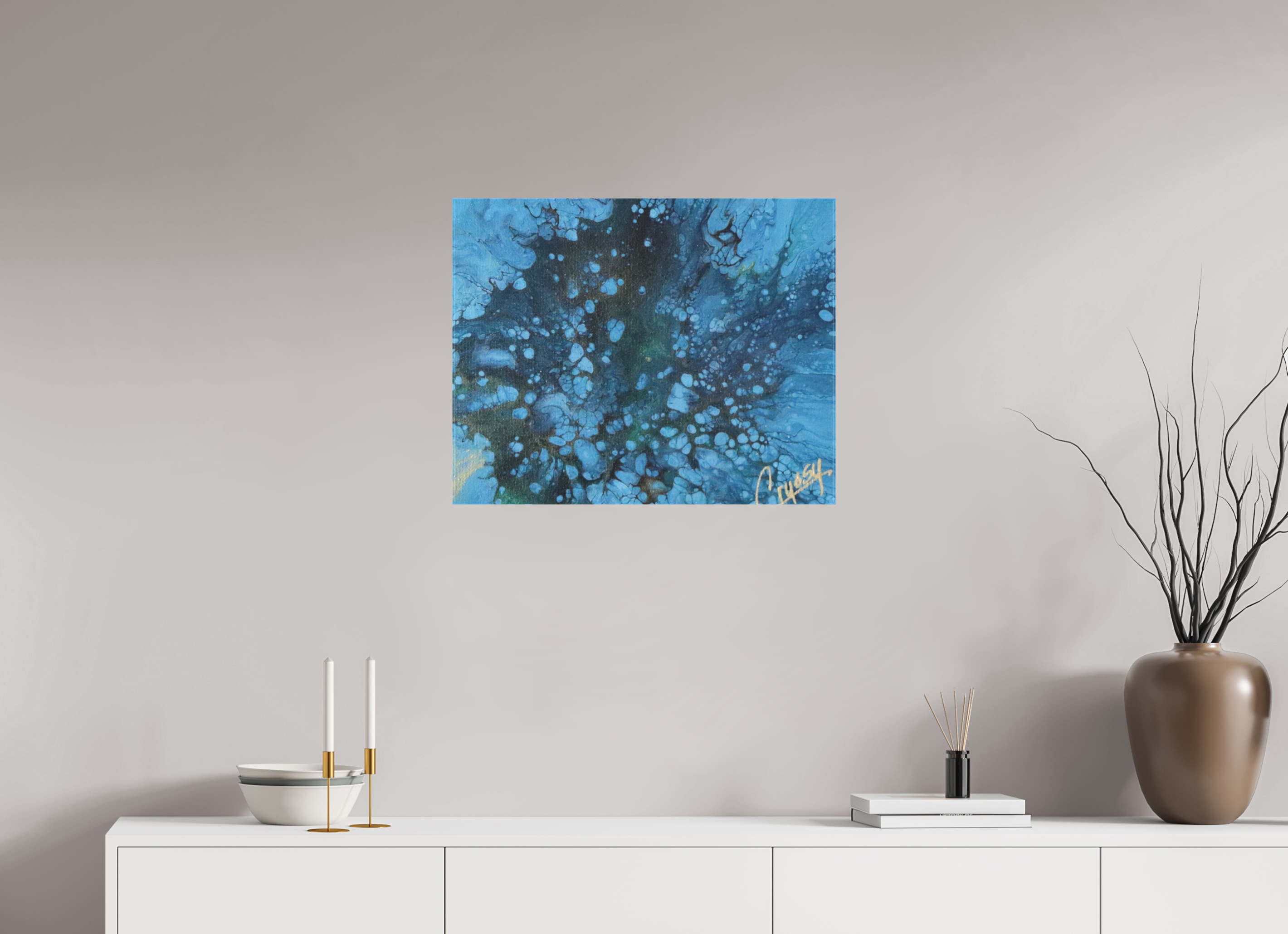 25.1 x 20″, *1.25" Matte Canvas No Frame Ocean Bloom - Original Dutch Pour Acrylic Painting