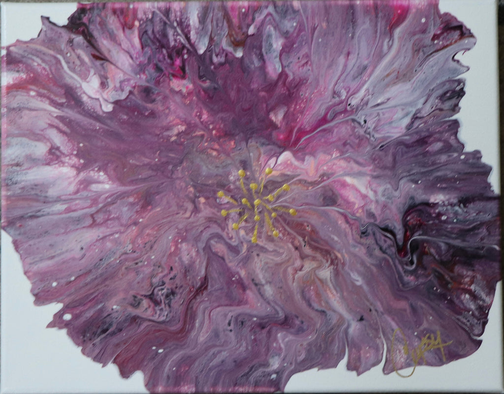 Pink Paisley original Dutch pour acrylic painting by The Living Abstract featuring vibrant pink and paisley patterns on canvas.