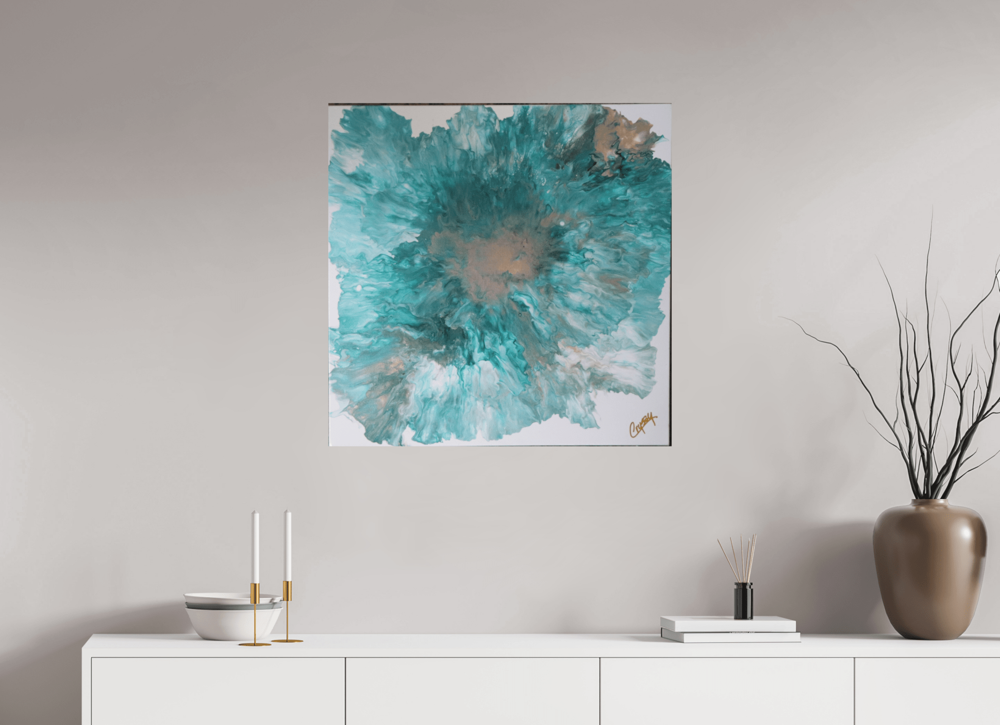 Blue Paisley Dutch Pour - Original Acrylic Dutch Pour Painting - The Living Abstract