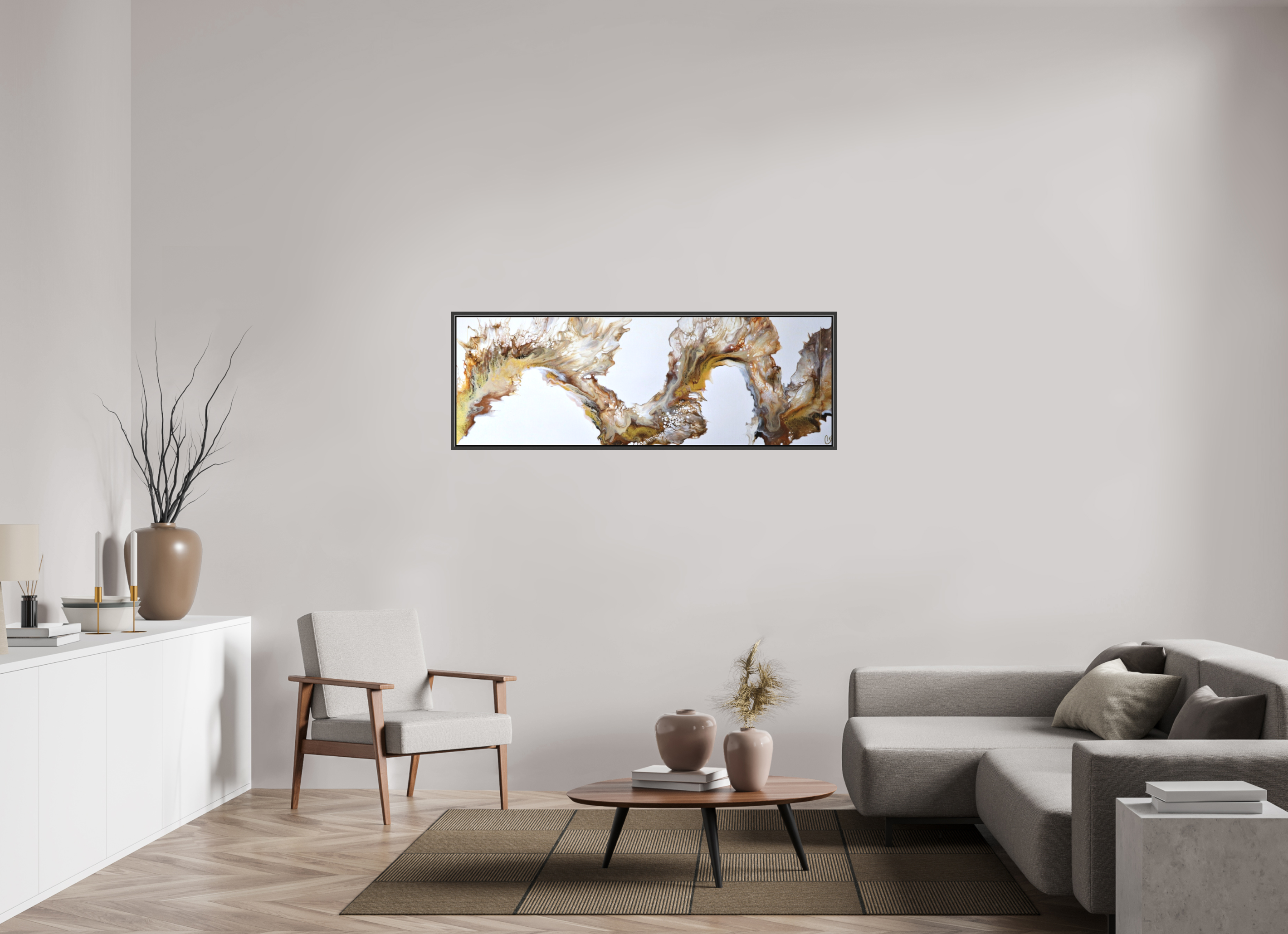 59.6 x 20″, *.7" Matte Canvas with Black Oak Frame Desert Sands