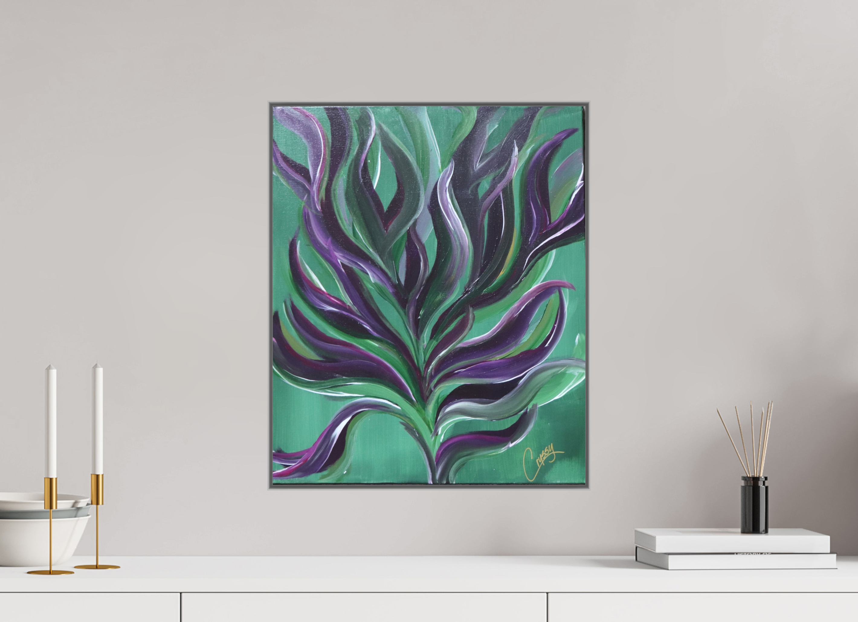 16 x 19.4″, *Aluminum Artbox 1" on fine art paper under acrylic matte glass Large Botanical - Original Abstract Acrylic Painting