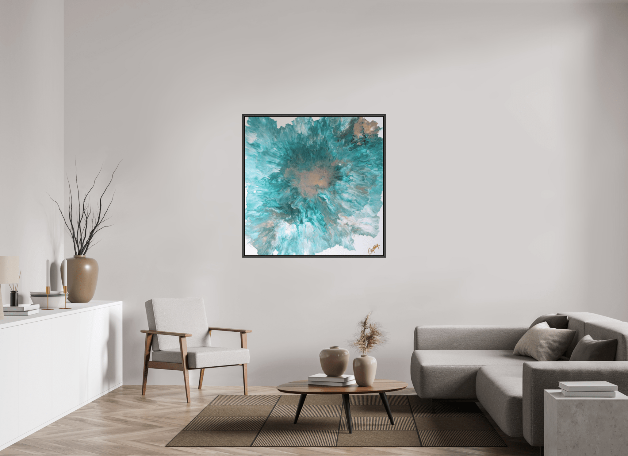 Blue Paisley Dutch Pour - Original Acrylic Dutch Pour Painting - The Living Abstract