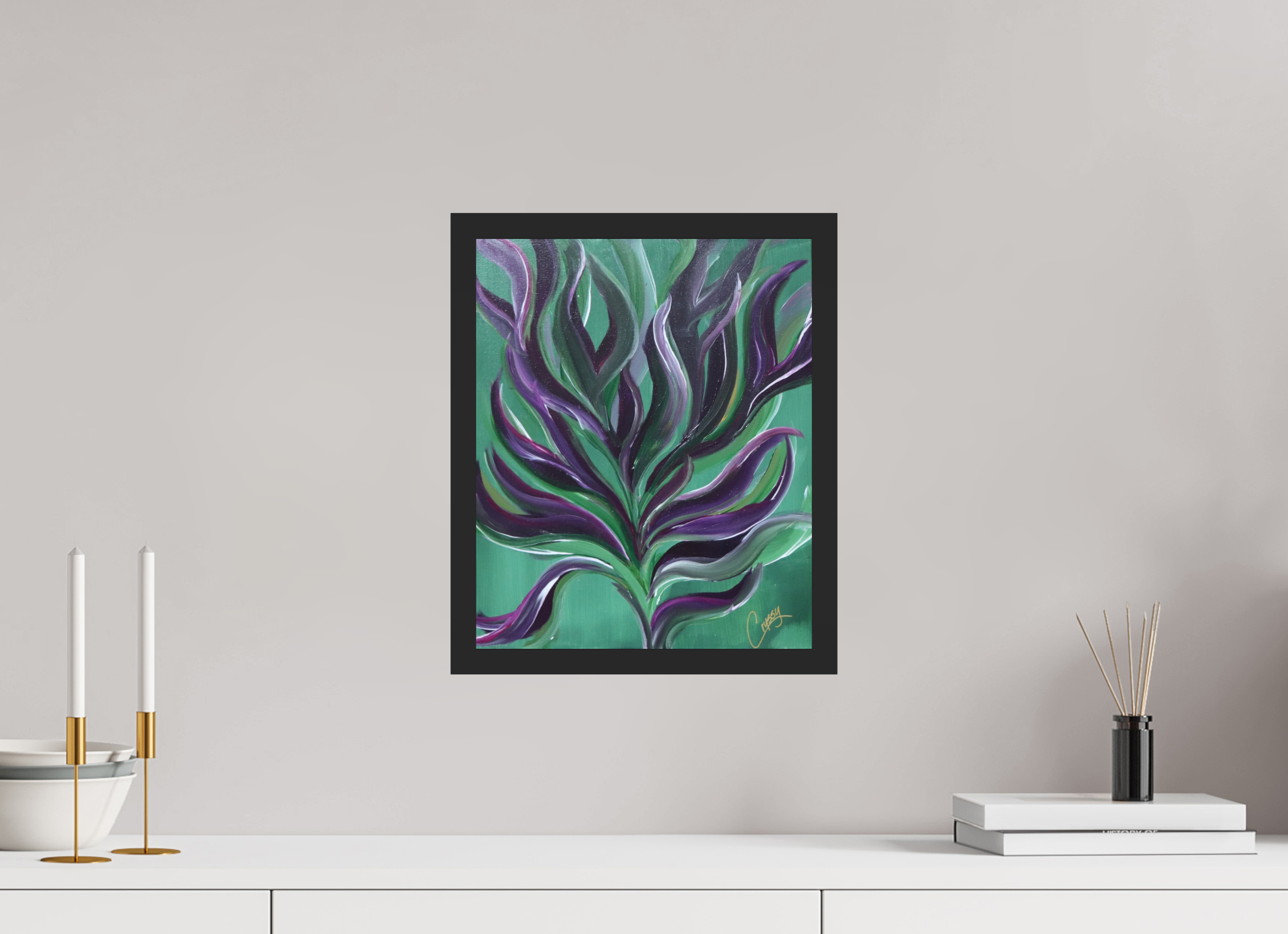 12 x 14.5″, *Photo Print Under Acrylic Glass Black Matte Frame Large Botanical - Original Abstract Acrylic Painting