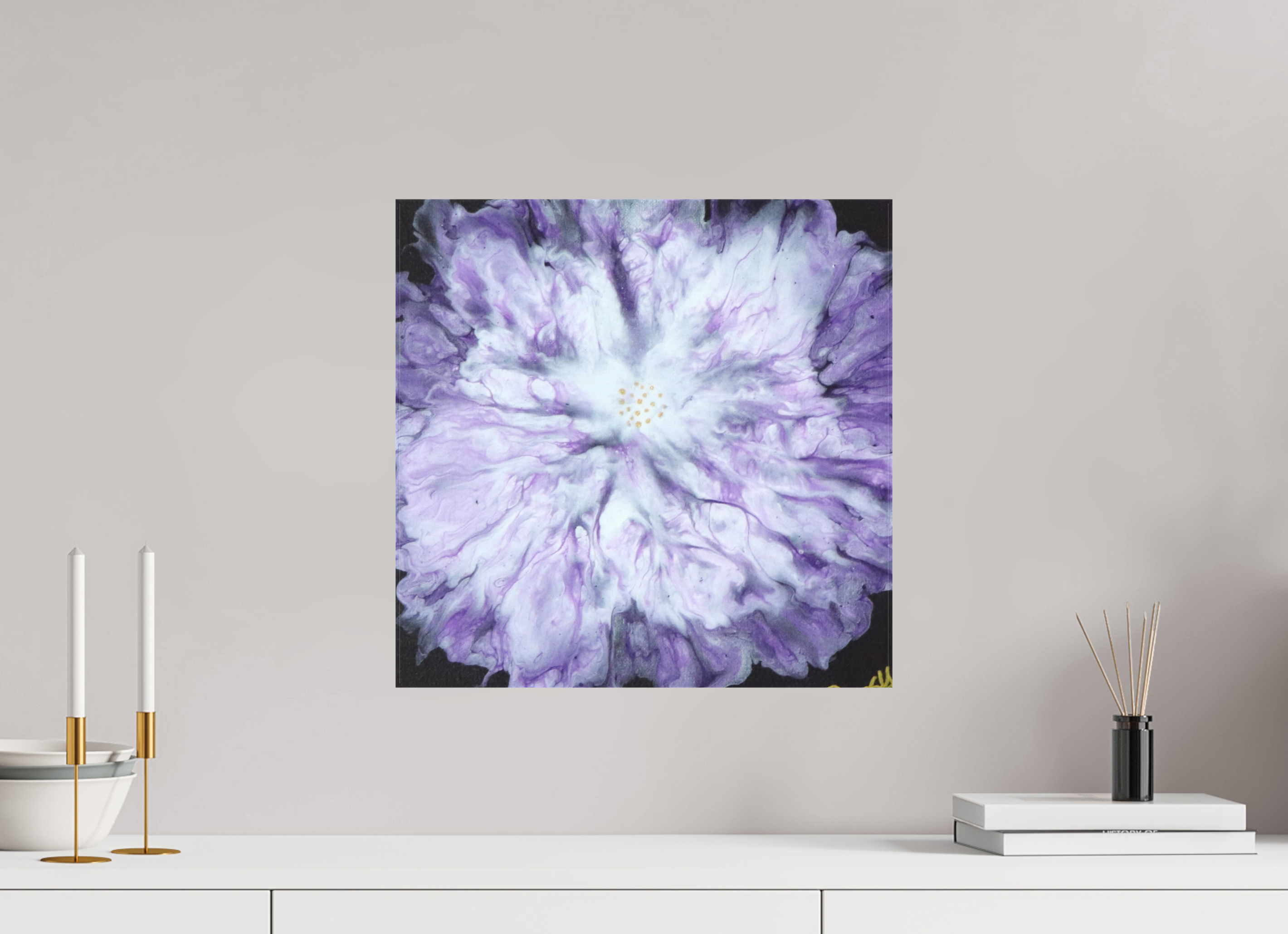 16.3 x 16″, *1.25" Matte Canvas No Frame Purple Paisley - Original Acrylic Dutch Pour Painting