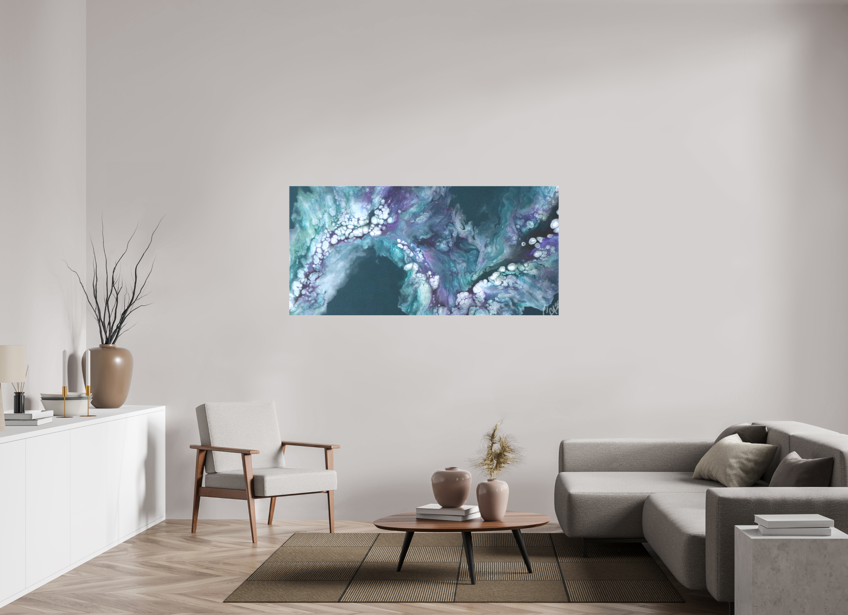 65 x 31″, *1.25" Matte Canvas No Frame Teal Tidal Wave