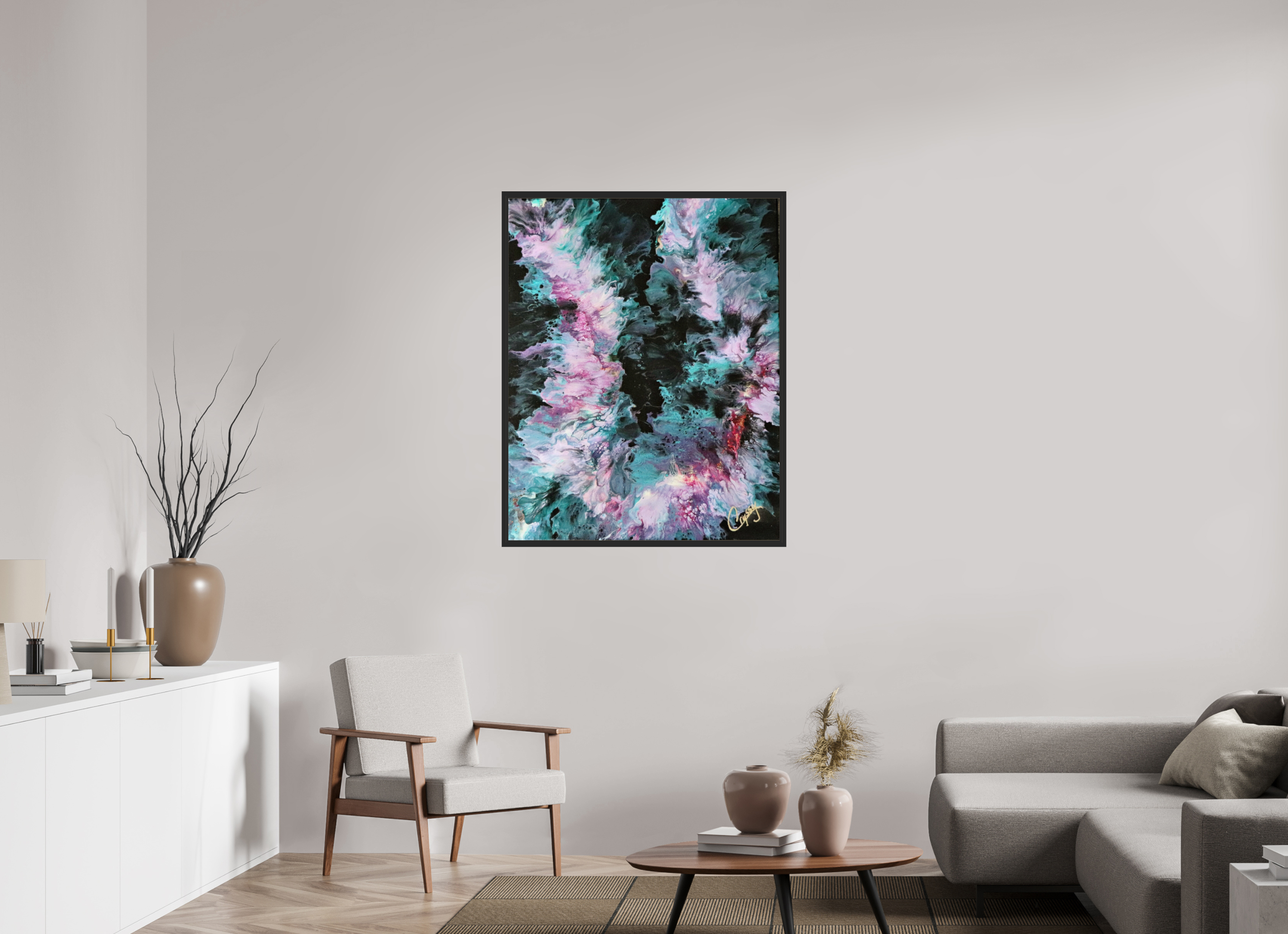 35 x 44″, *Photo Print Under Acrylic Glass Black Matte Frame Hawaiian Lei - Original Tropical Acrylic Painting