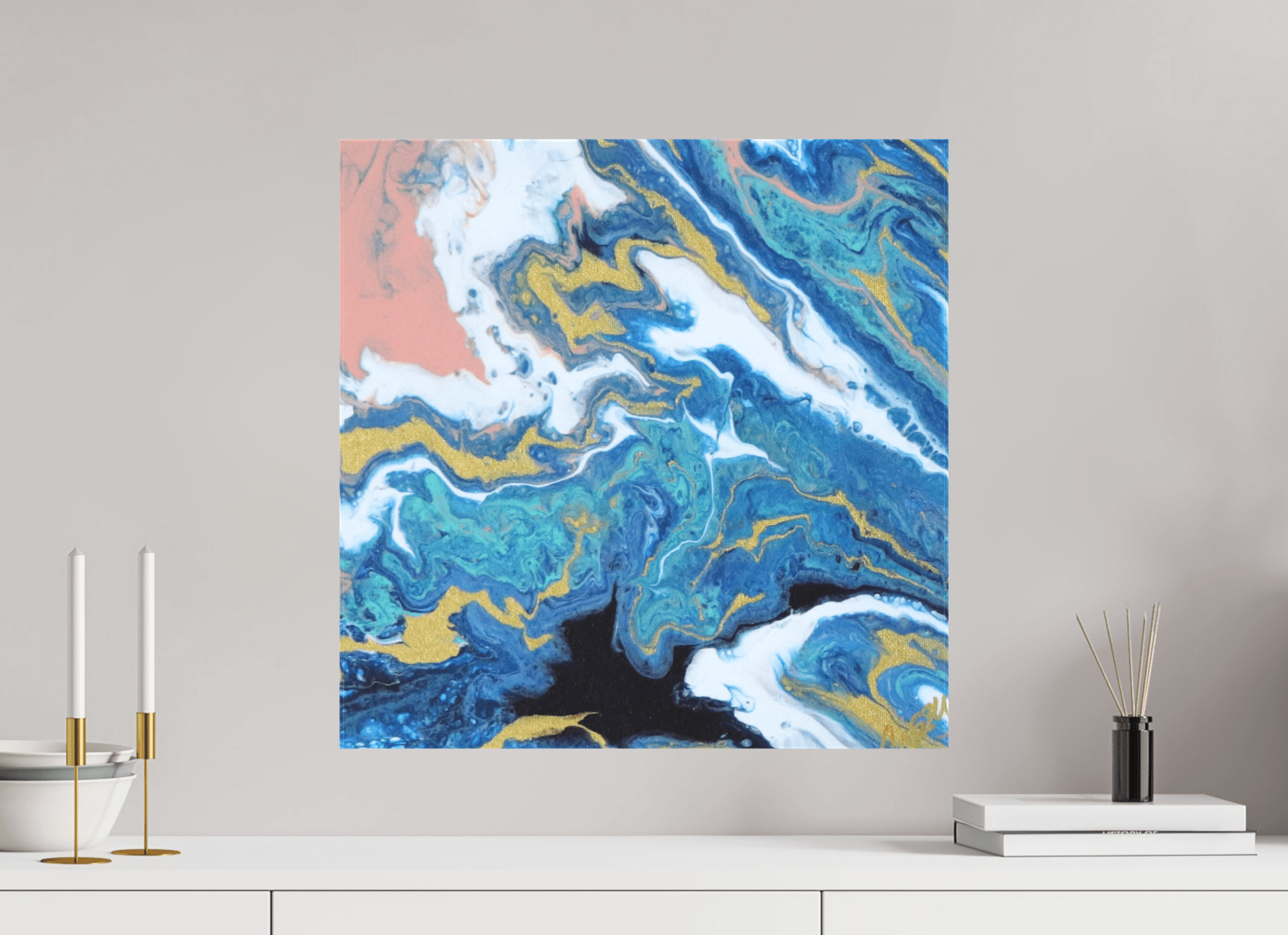 Coastal Blush - Original Tilt Pour Acrylic Painting - The Living Abstract