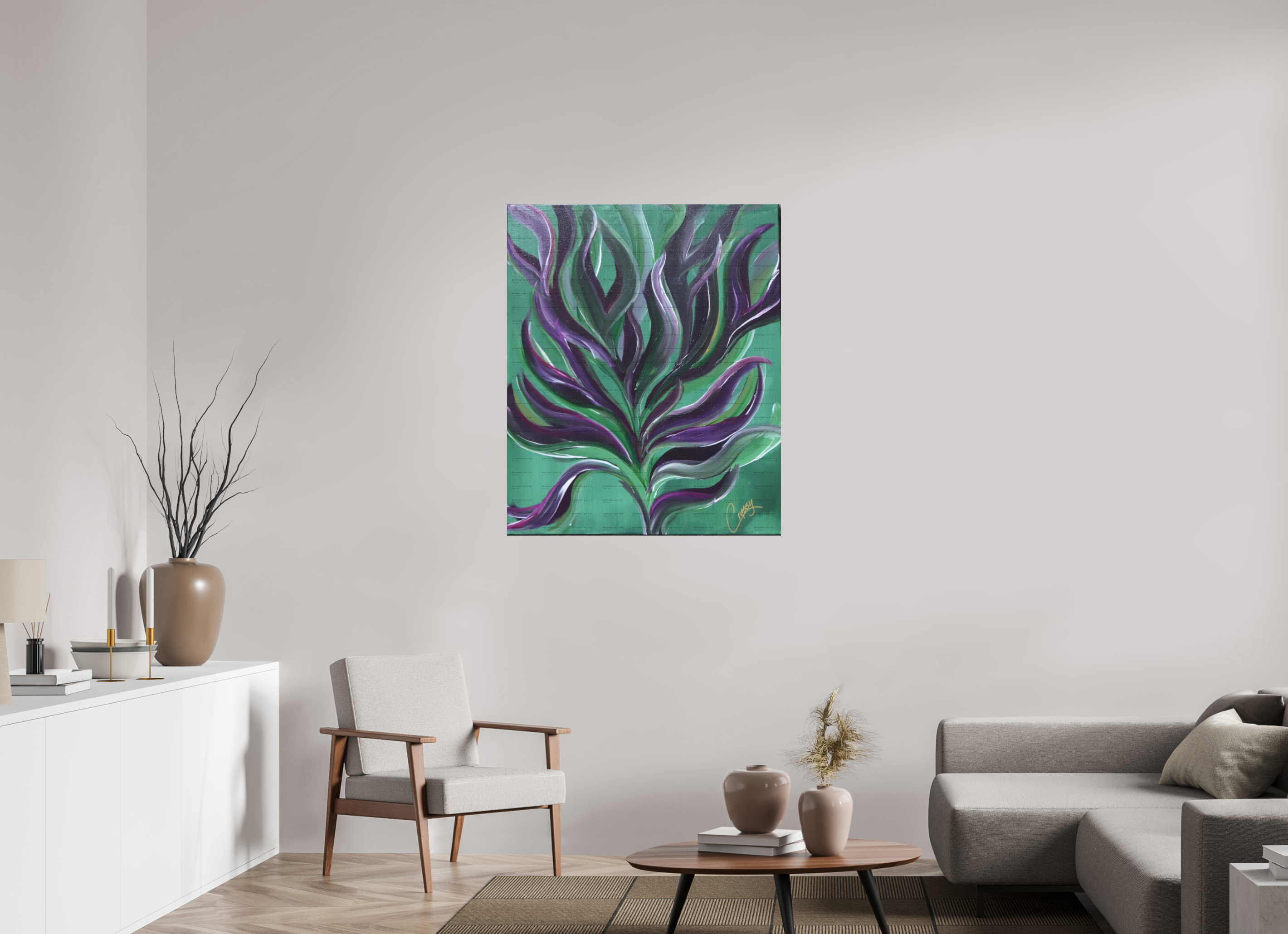 35 x 42.4″, *SAMPLE Photo Print on Fuji Silk Paper no frame Large Botanical - Original Abstract Acrylic Painting