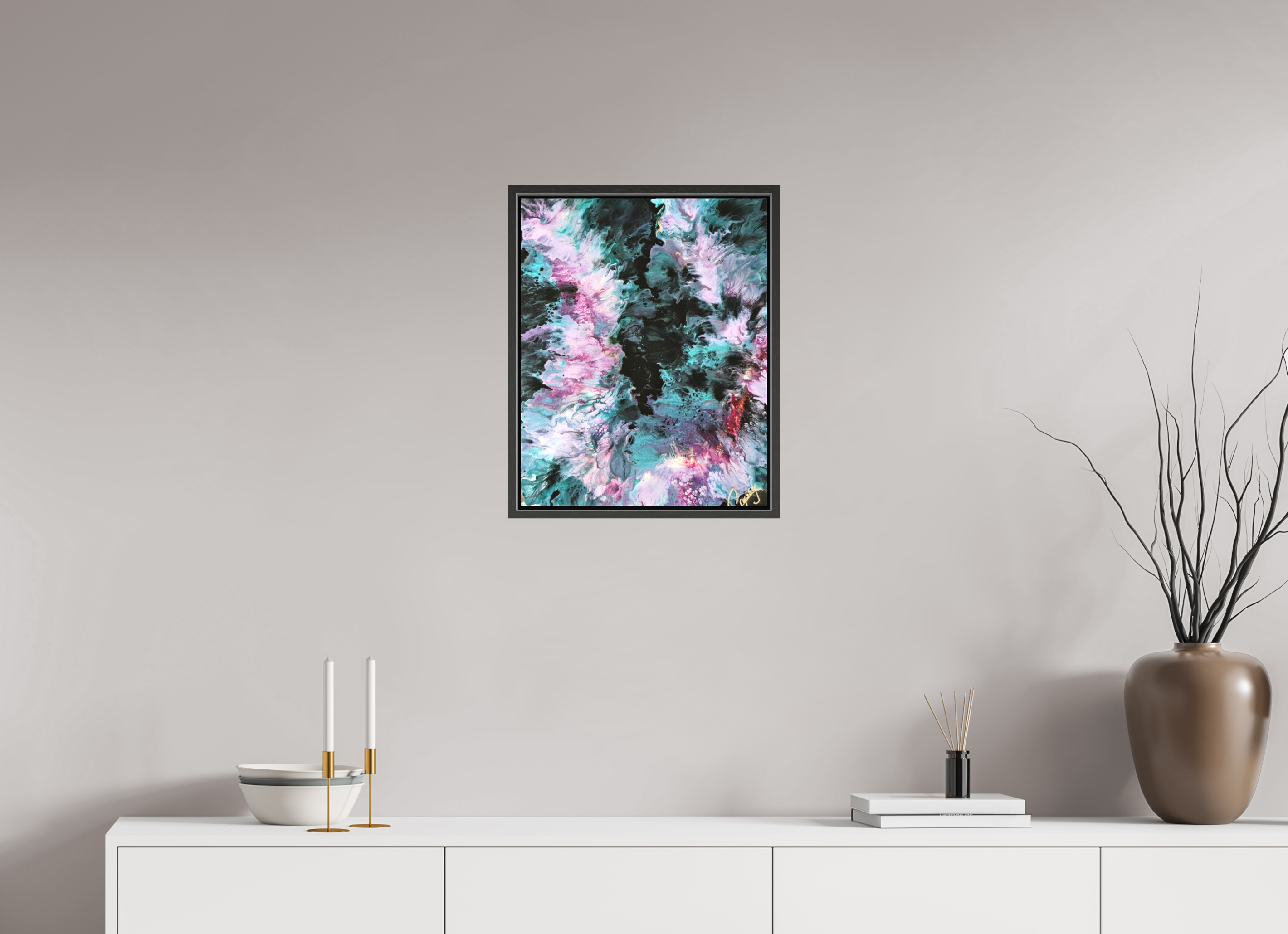 16 x 20.1″, *.7" Matte Canvas with Black Oak Frame Hawaiian Lei - Original Tropical Acrylic Painting