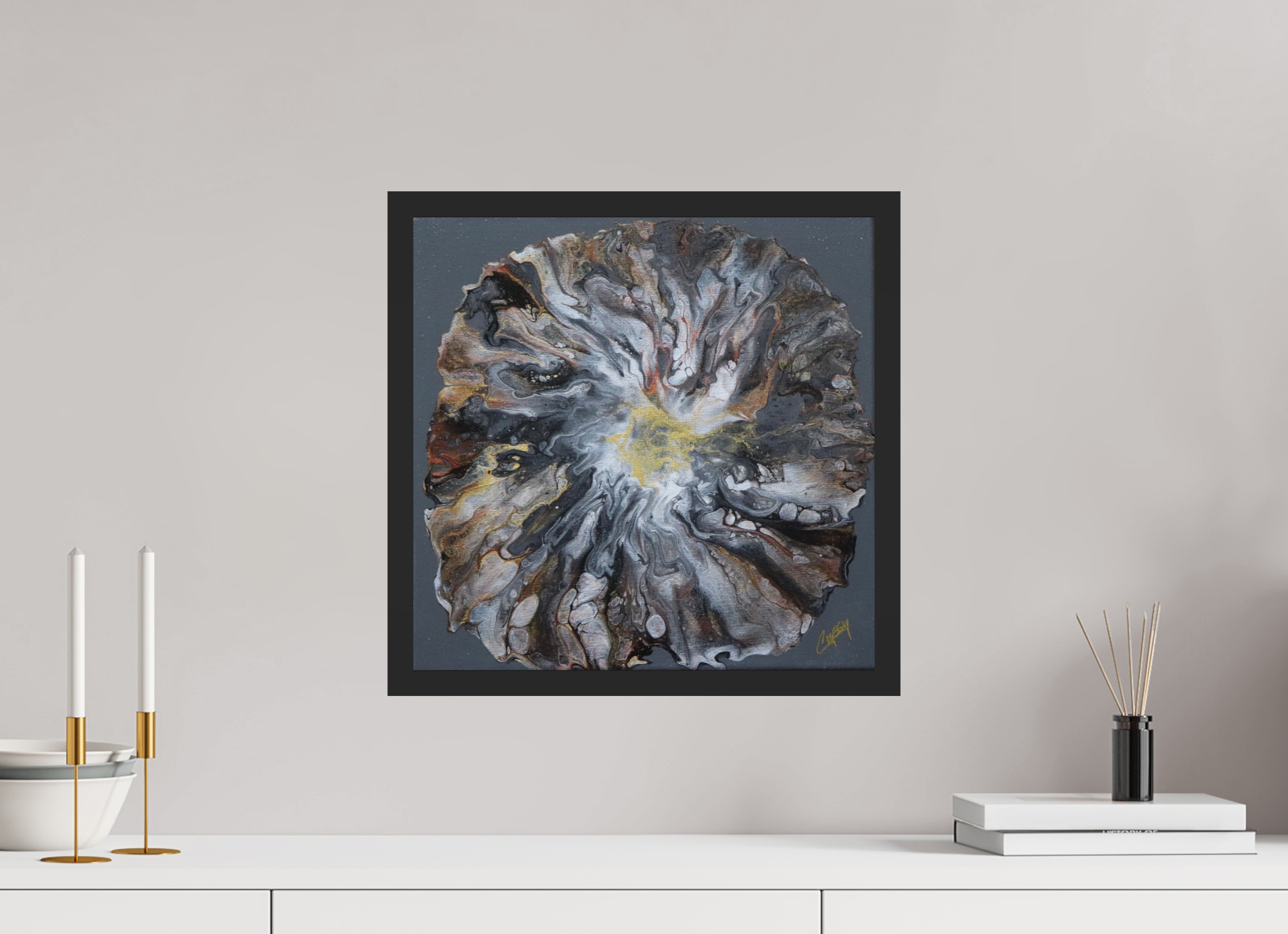 16.3 x 16″, *Photo Print Under Acrylic Glass Black Matte Frame Copper Bloom II