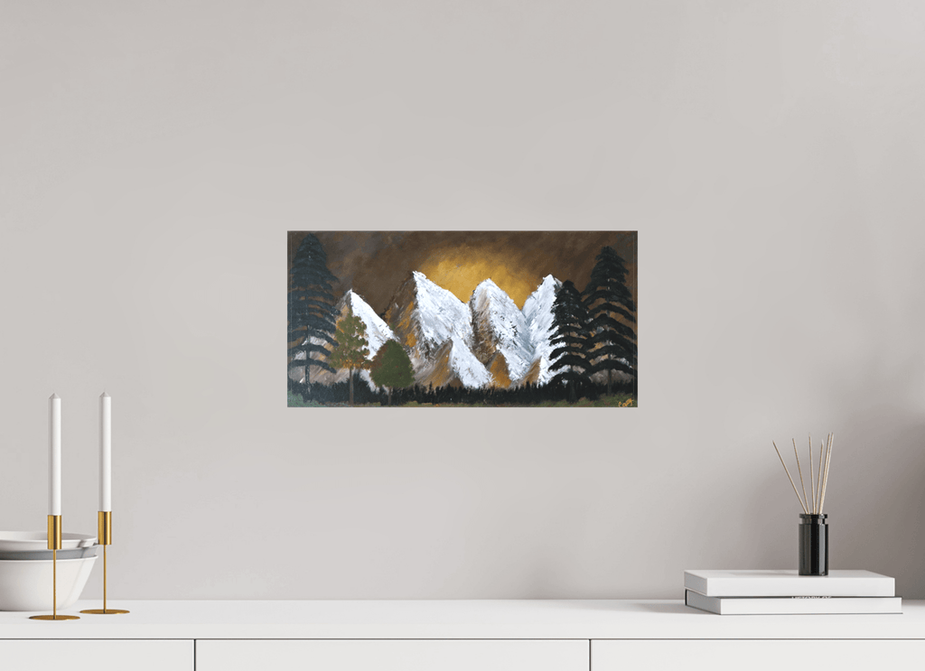 Bronze Horizon Sunset Landscape Print With Mountains And Trees - The Living Abstract