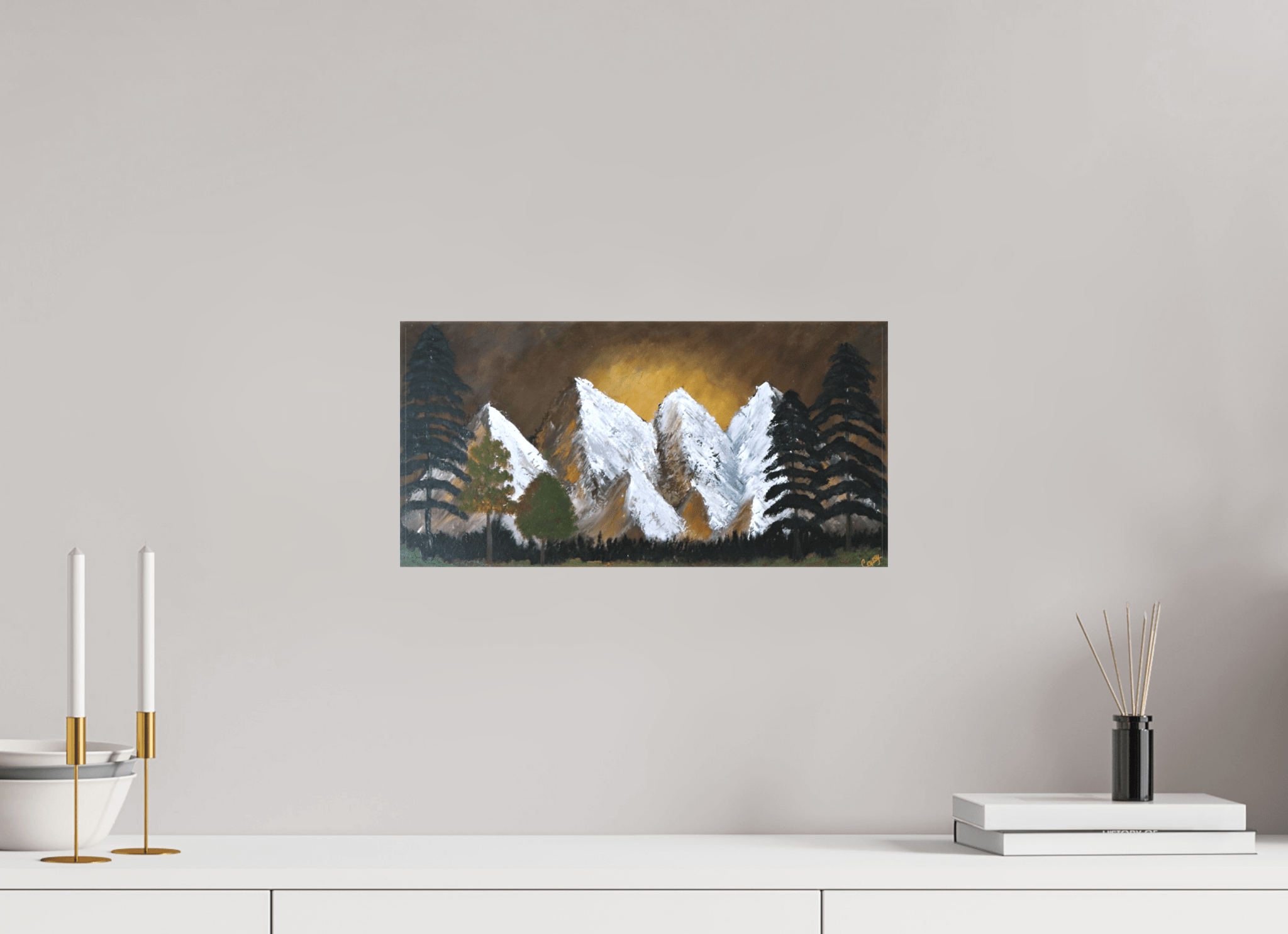 Bronze Horizon Sunset Landscape Print With Mountains And Trees - The Living Abstract