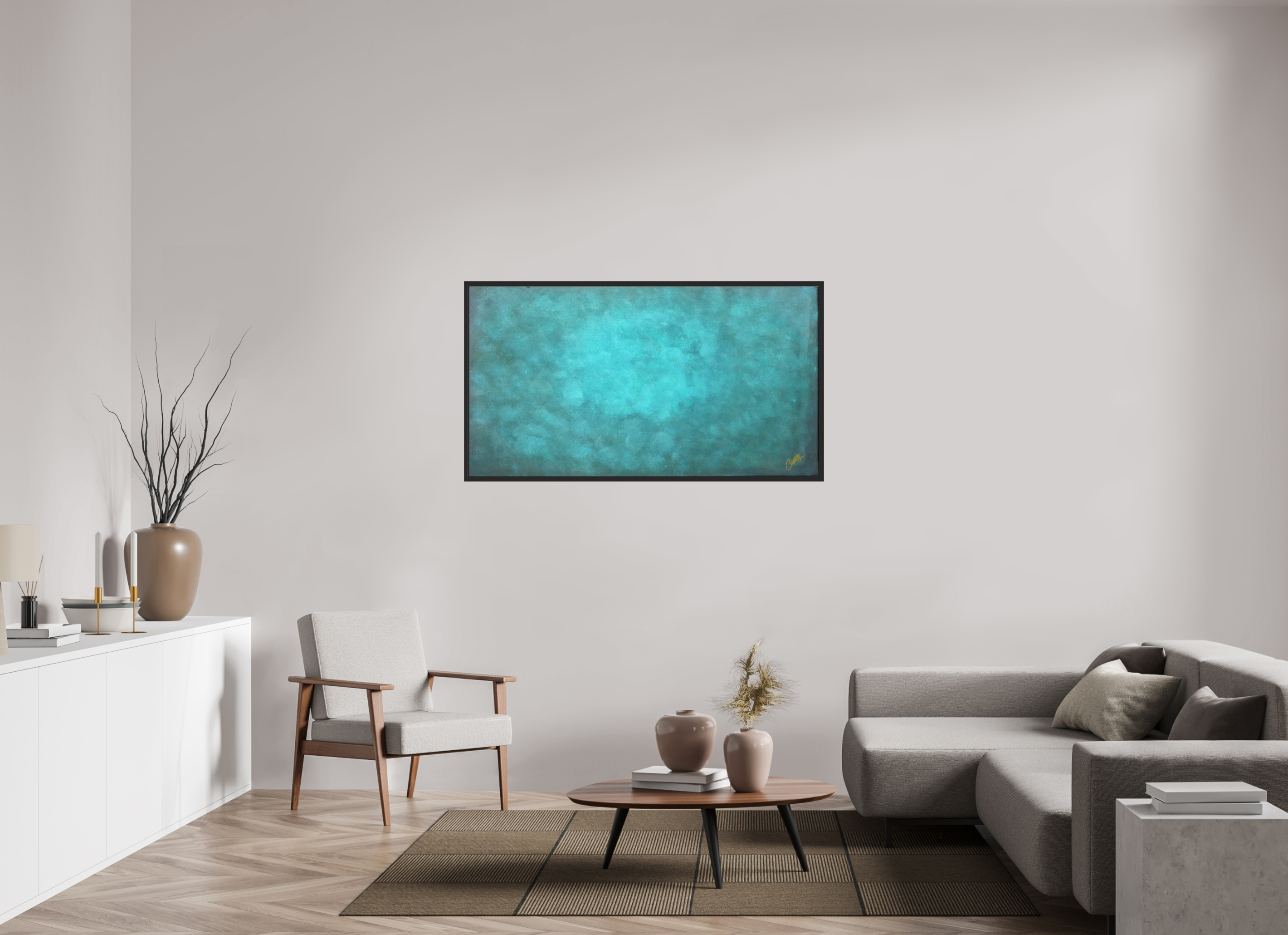 56.5 x 31″, *Photo Print Under Acrylic Glass Black Matte Frame Emerald Fade