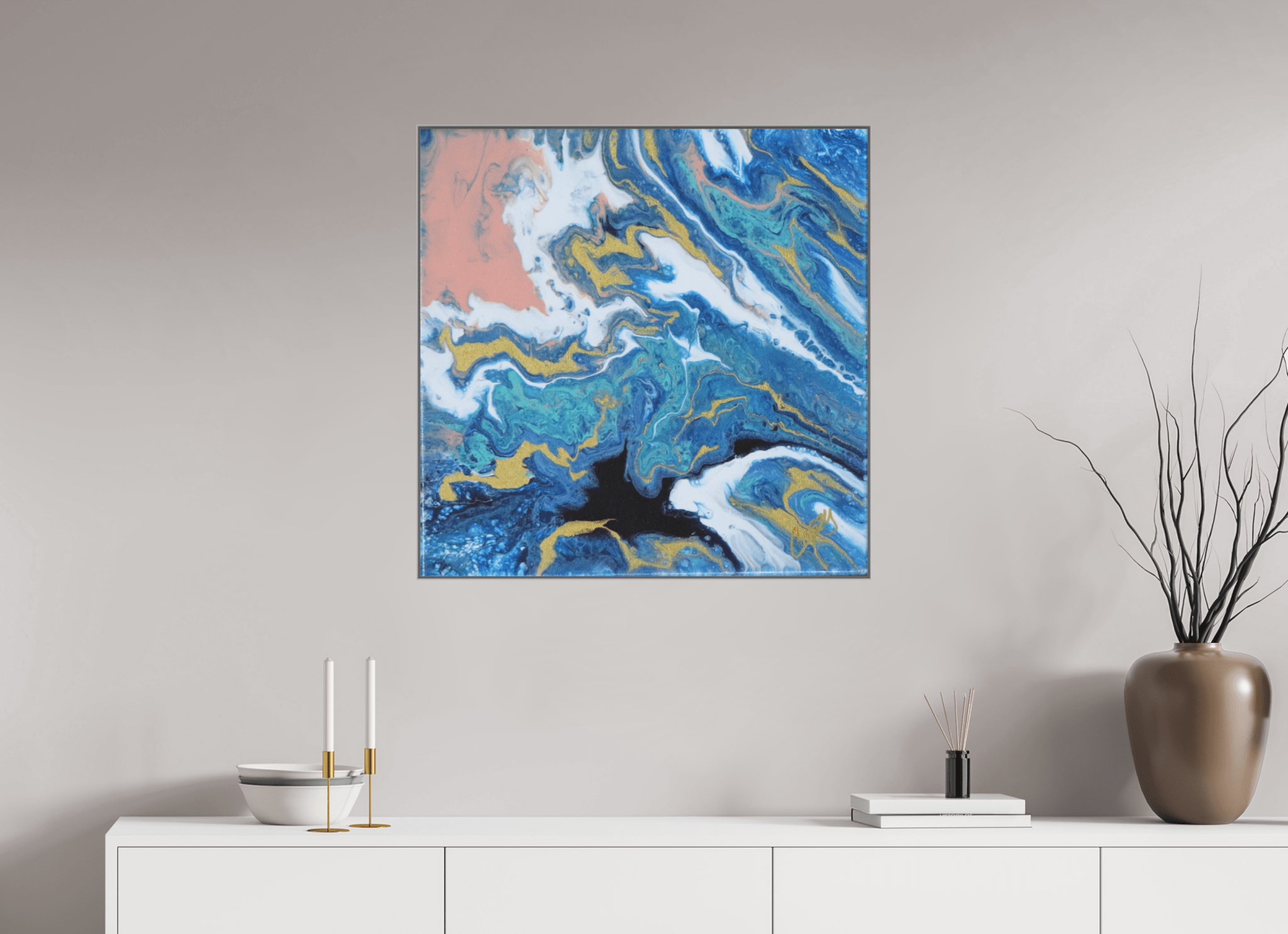 Coastal Blush - Original Tilt Pour Acrylic Painting - The Living Abstract