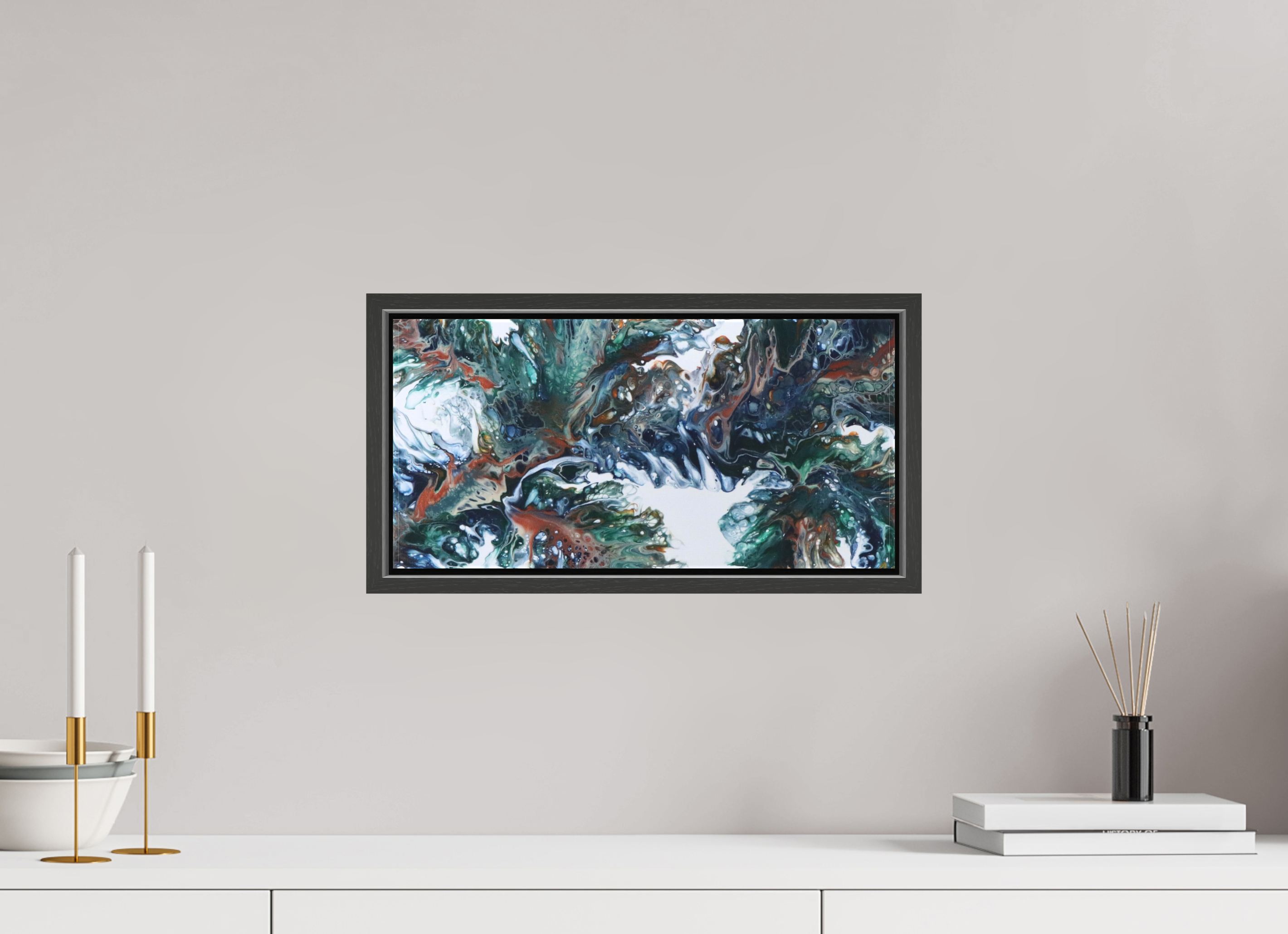 16.5 x 8″, *.7" Matte Canvas with Black Oak Frame Kelp of the Sea