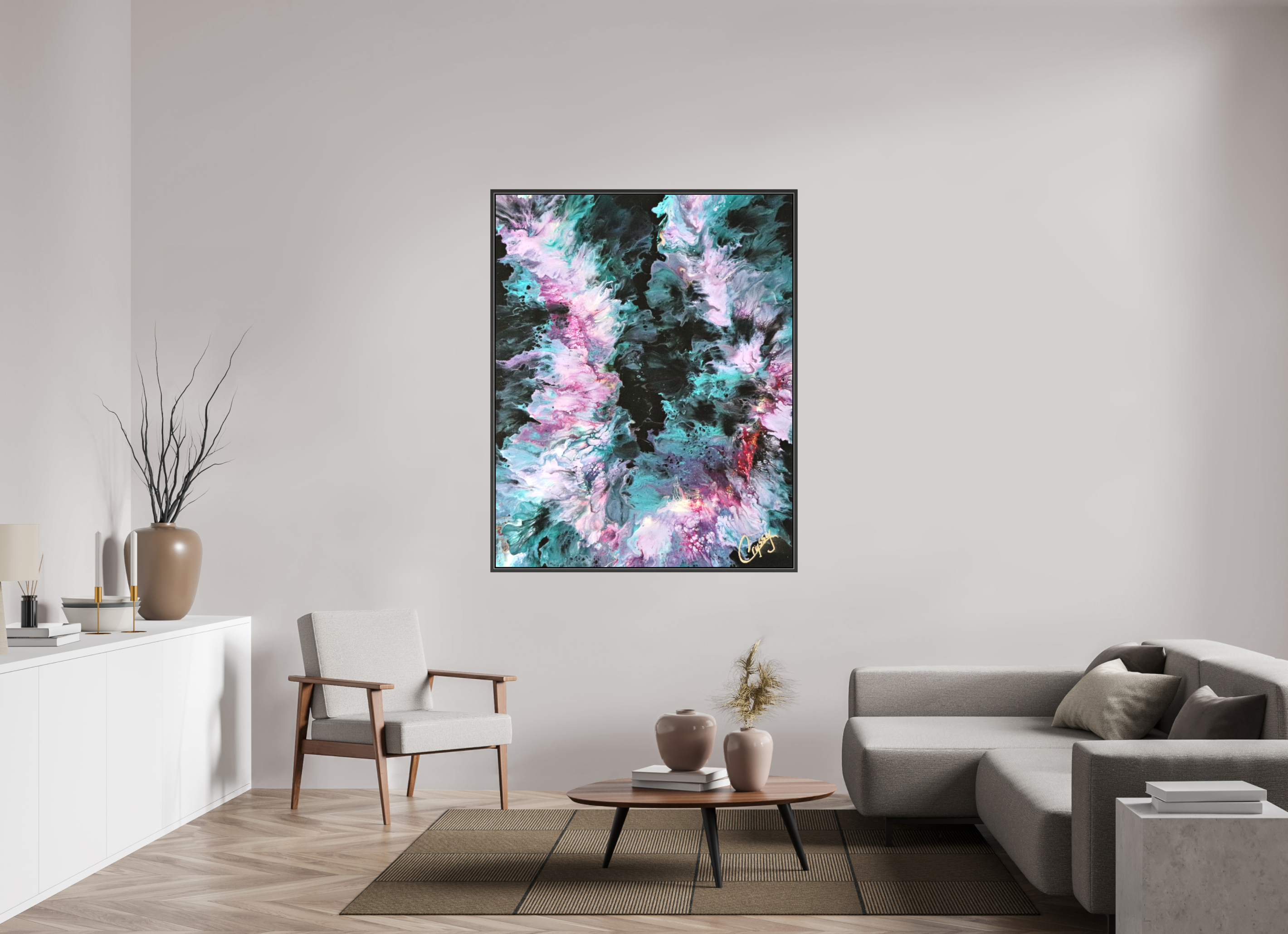 47 x 59.1″, *.7" Matte Canvas with Black Oak Frame Hawaiian Lei - Original Tropical Acrylic Painting