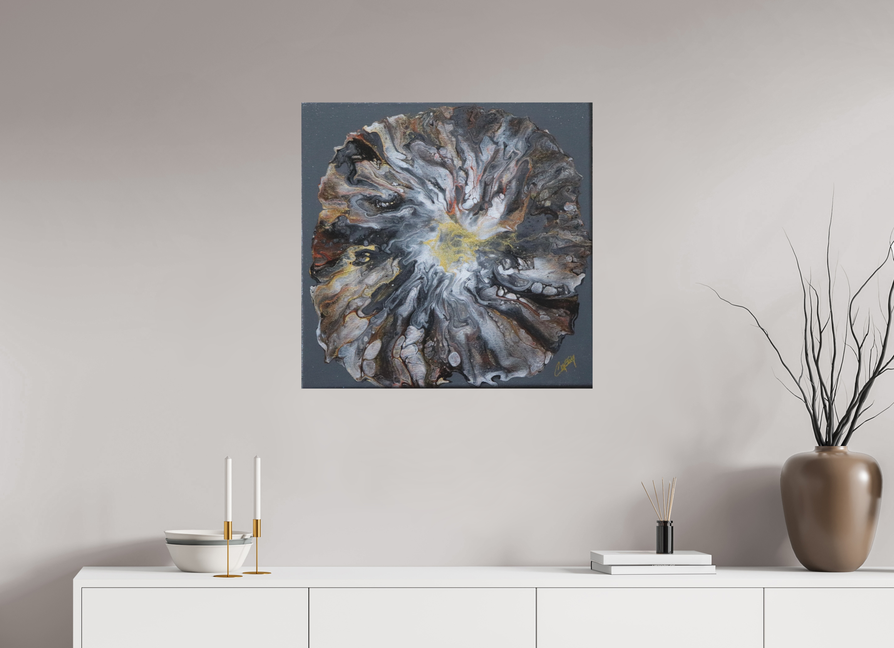 28.5 x 28″, *Photo Print on Fuji Silk with Black Frame Copper Bloom II