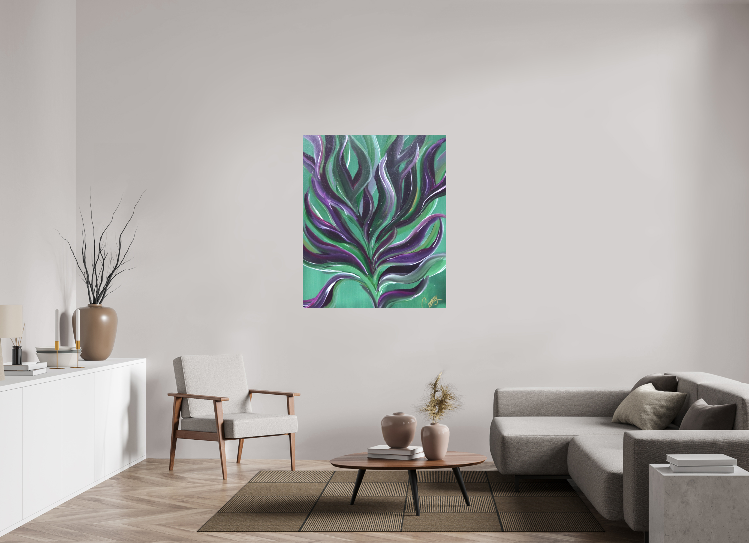 39 x 47.2″, *1.25" Matte Canvas No Frame Large Botanical - Original Abstract Acrylic Painting