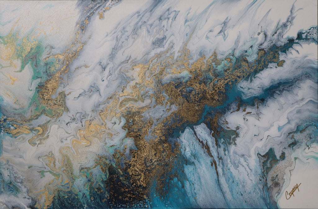 Original acrylic seascape canvas painting by The Living Abstract featuring vibrant ocean waves and coastal scenery.