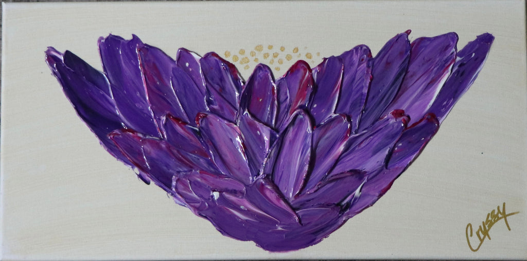 Original Purple Lotus acrylic impasto painting by The Living Abstract featuring bold purple and textured floral artwork.