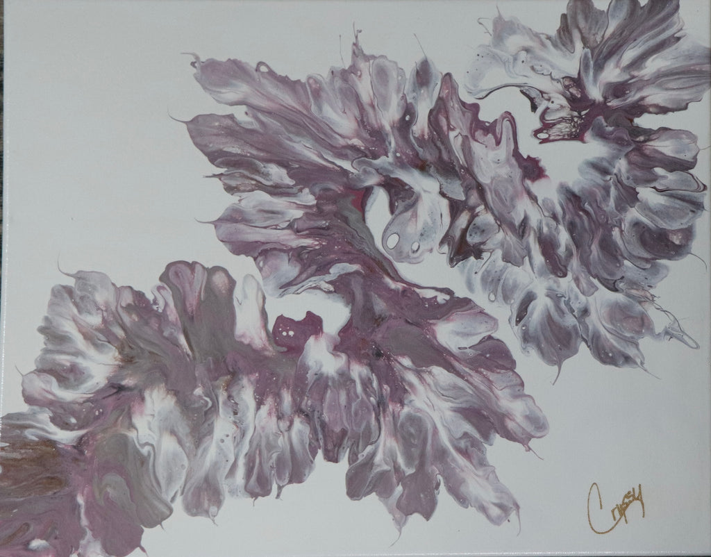 Pink Dragon original Dutch pour painting by The Living Abstract featuring lavender hues and abstract dragon imagery.