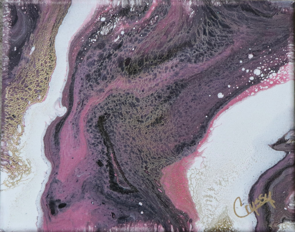 Pink Lava acrylic pour painting by The Living Abstract featuring vibrant pink, orange, and white swirling abstract art.