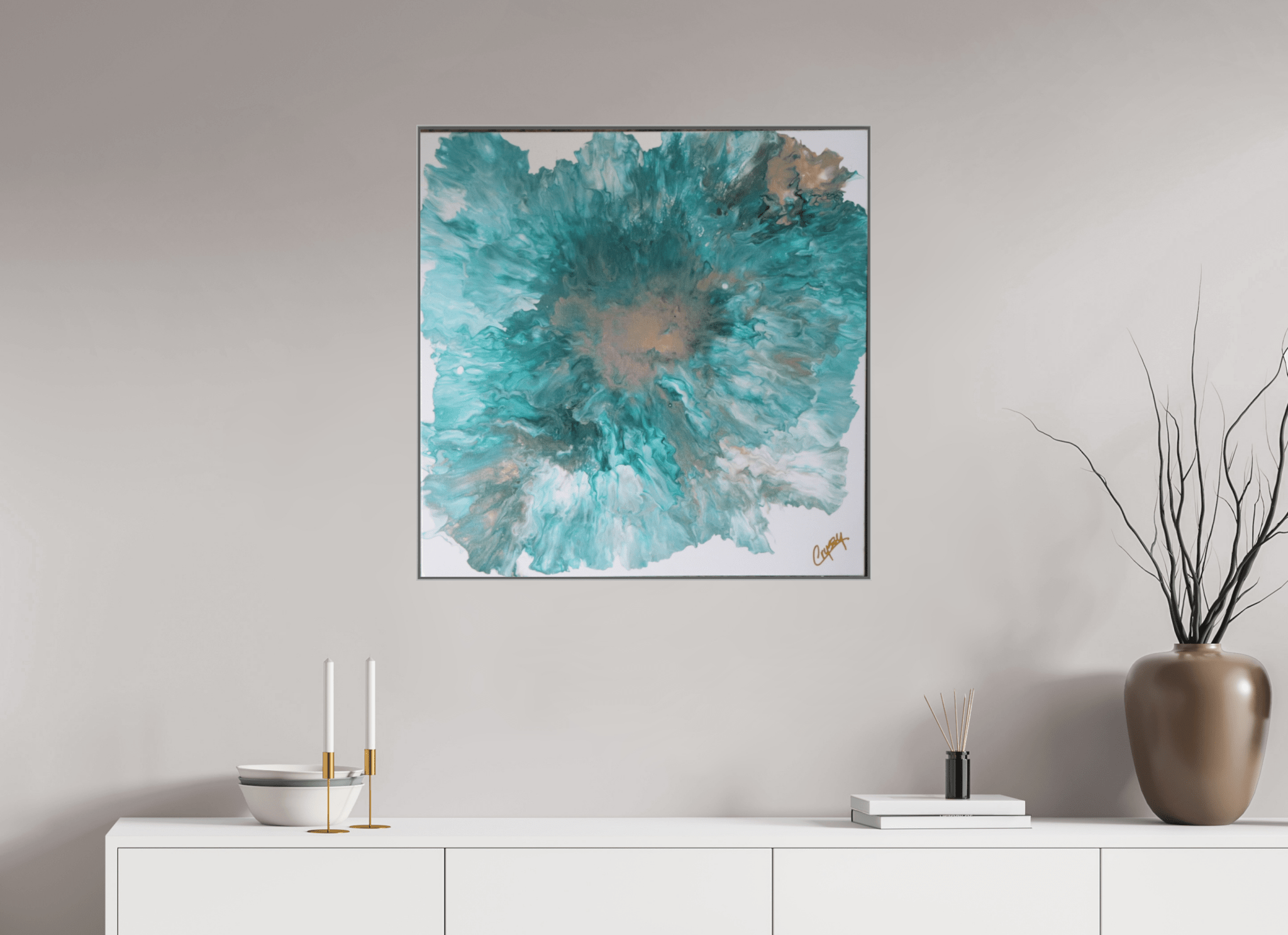 Blue Paisley Dutch Pour - Original Acrylic Dutch Pour Painting - The Living Abstract
