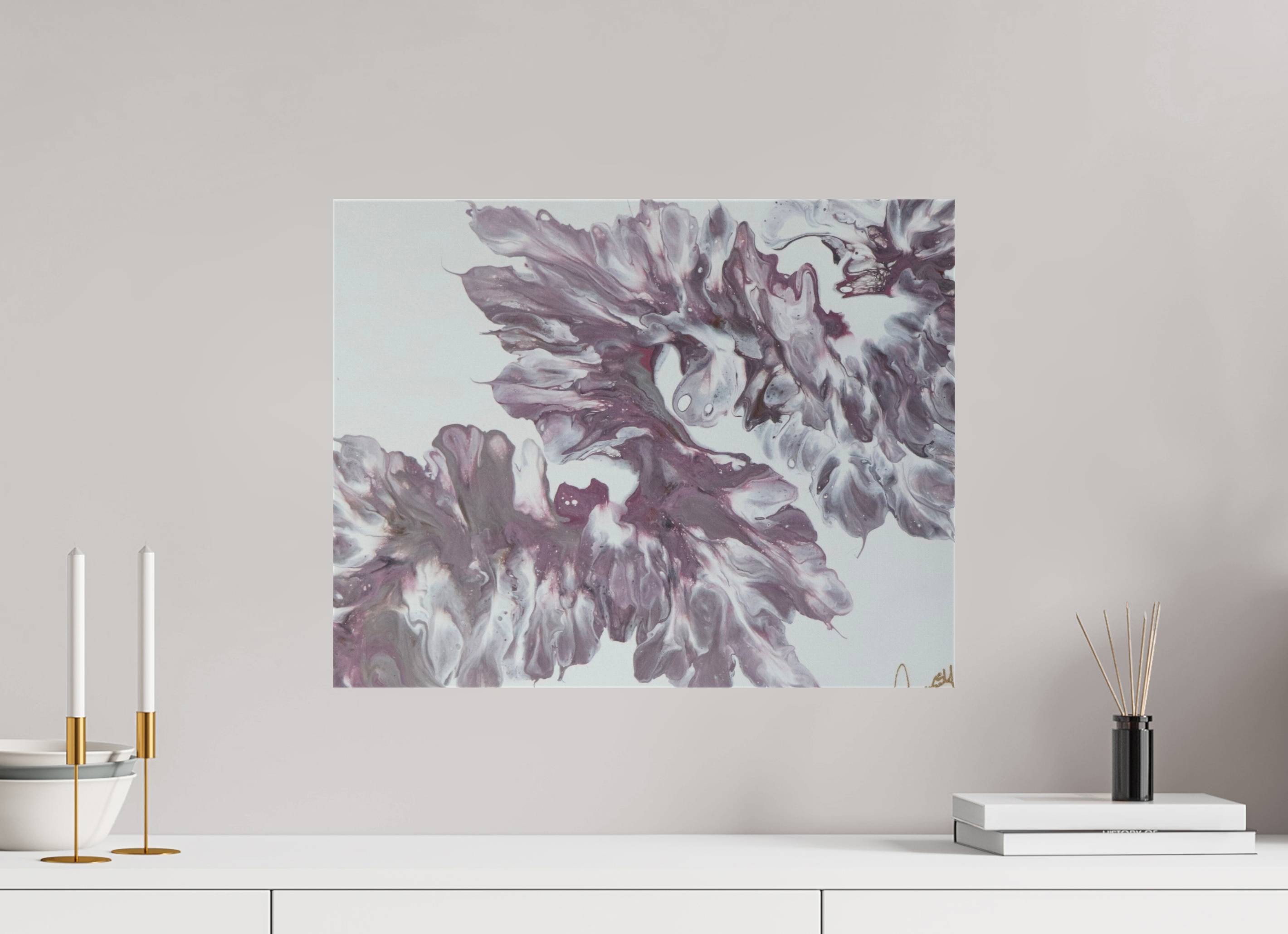 20.4 x 16″, *1.25" Matte Canvas No Frame Pink Dragon - Original Dutch Pour Painting