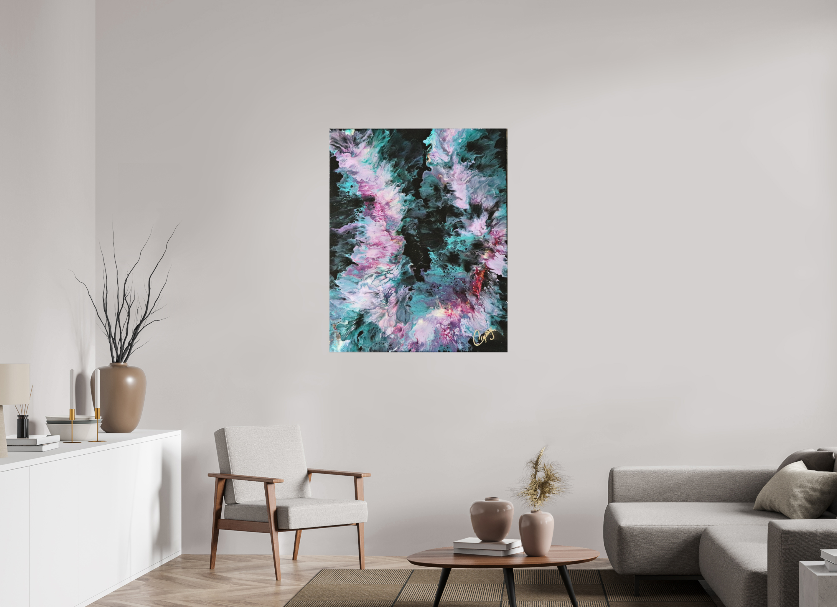 35 x 44″, *Photo Print on Fuji Silk with Black Frame Hawaiian Lei - Original Tropical Acrylic Painting