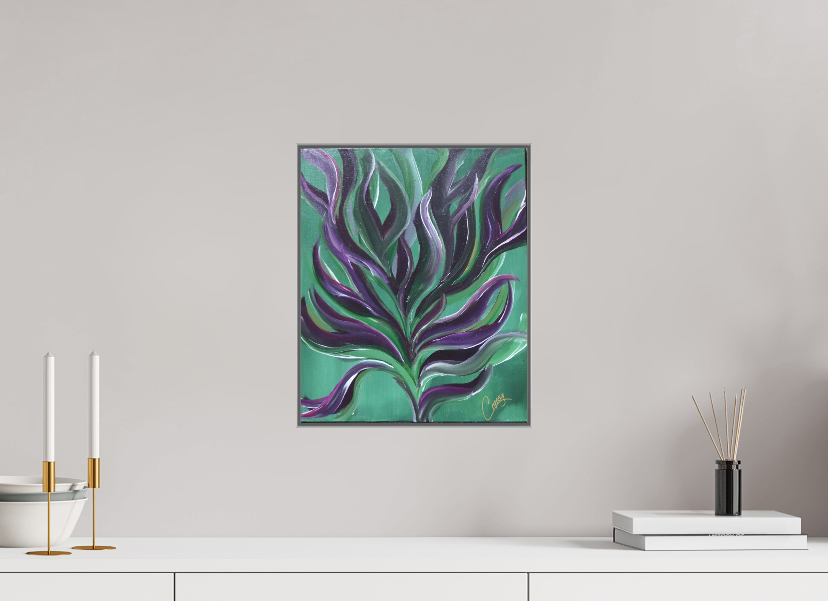 12 x 14.5″, *Aluminum Artbox 1" on fine art paper under acrylic matte glass Large Botanical - Original Abstract Acrylic Painting