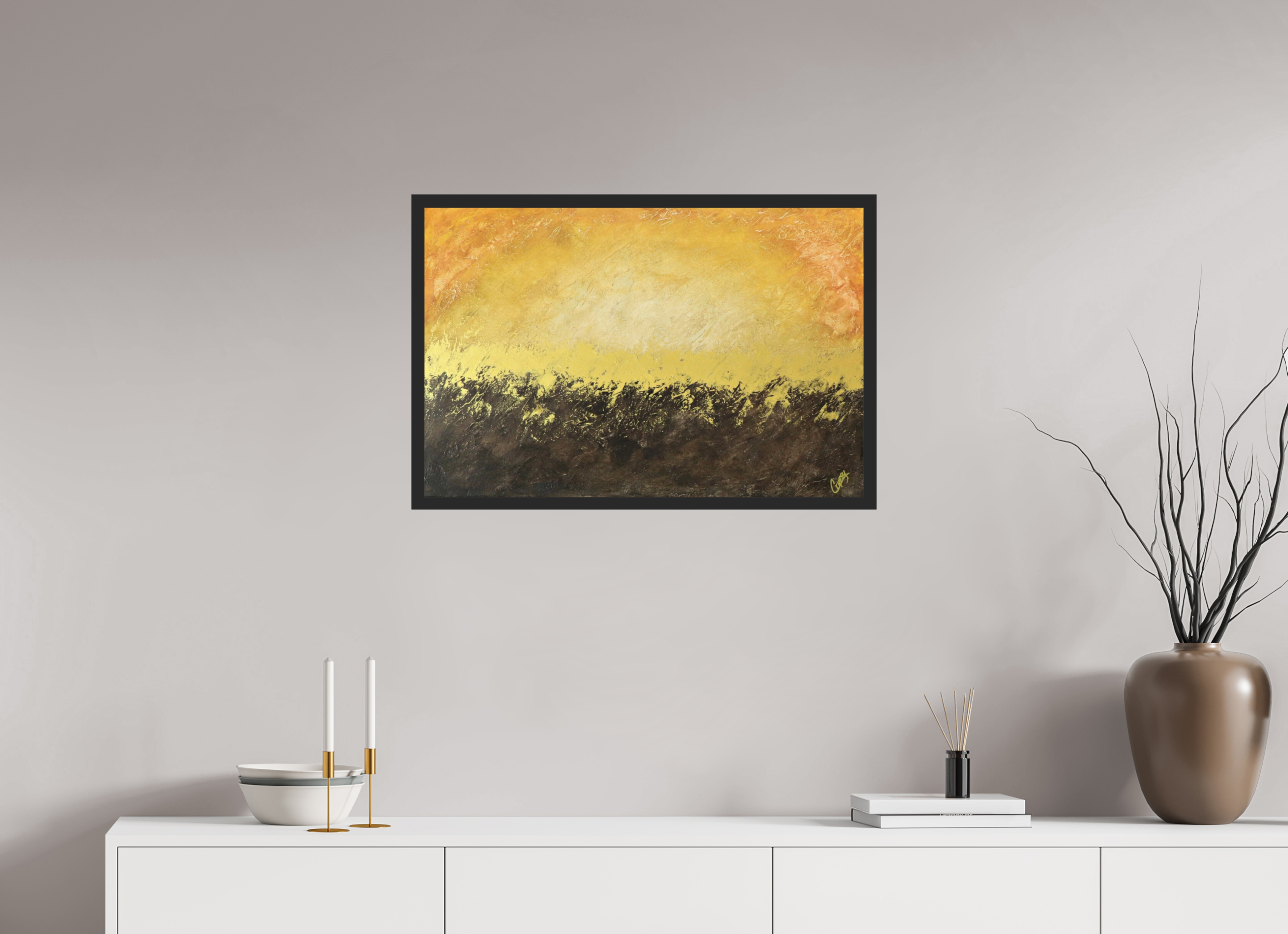30 x 20″, *Photo Print Under Acrylic Glass Black Matte Frame Golden Sunset