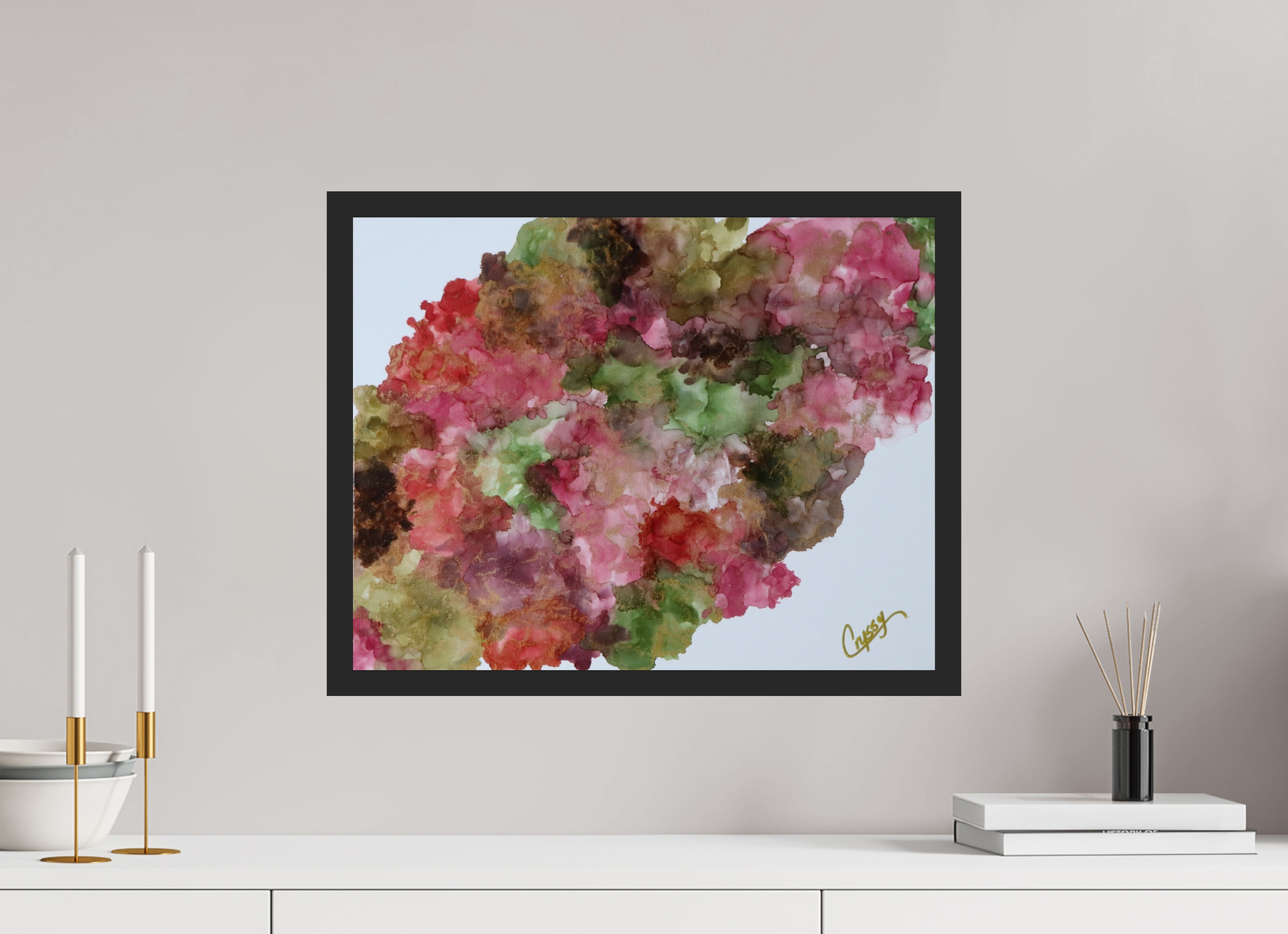 20.4 x 16″, *Photo Print Under Acrylic Glass Black Matte Frame Floral Density
