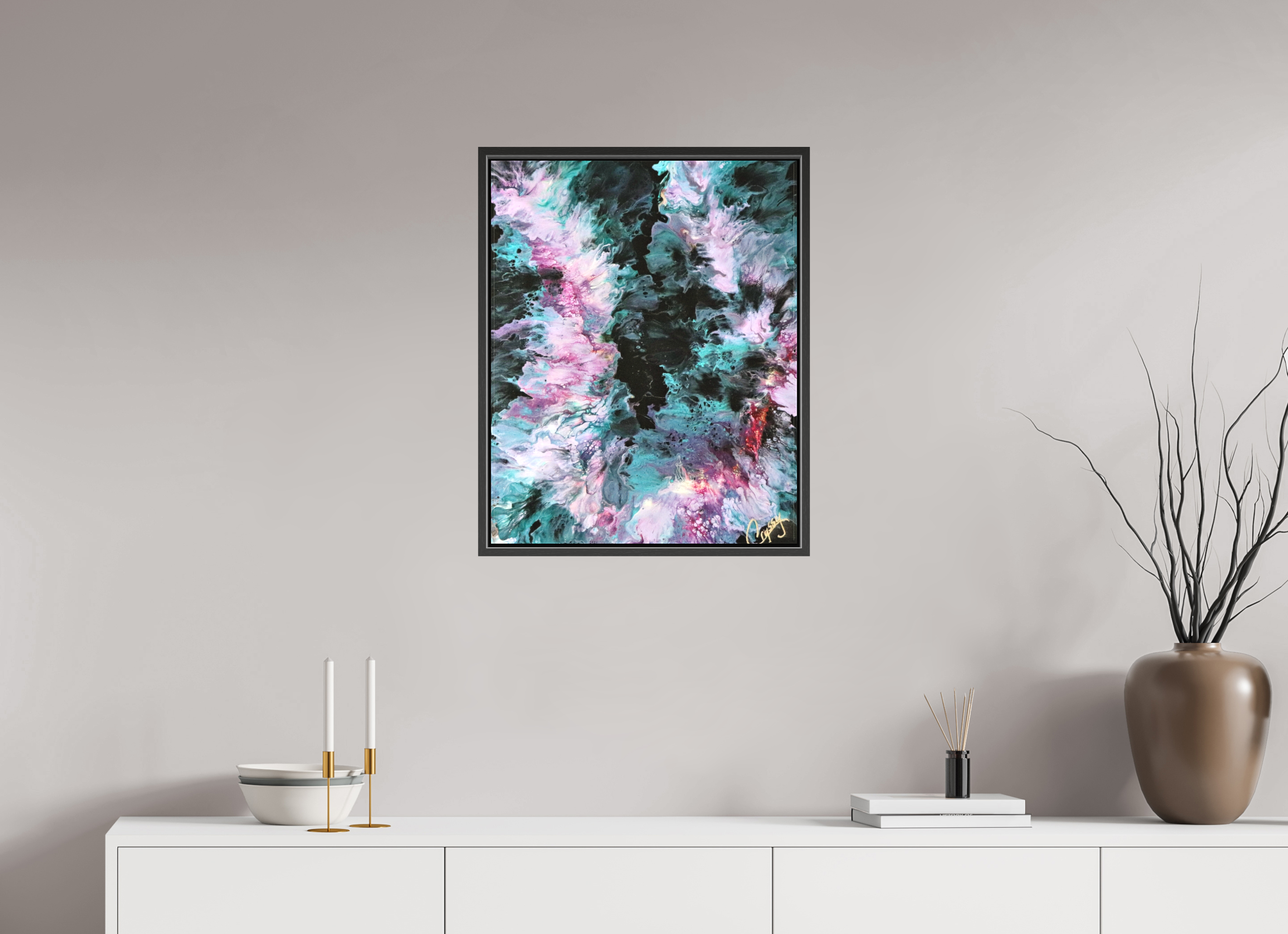 20 x 25.2″, *.7" Matte Canvas with Black Oak Frame Hawaiian Lei - Original Tropical Acrylic Painting