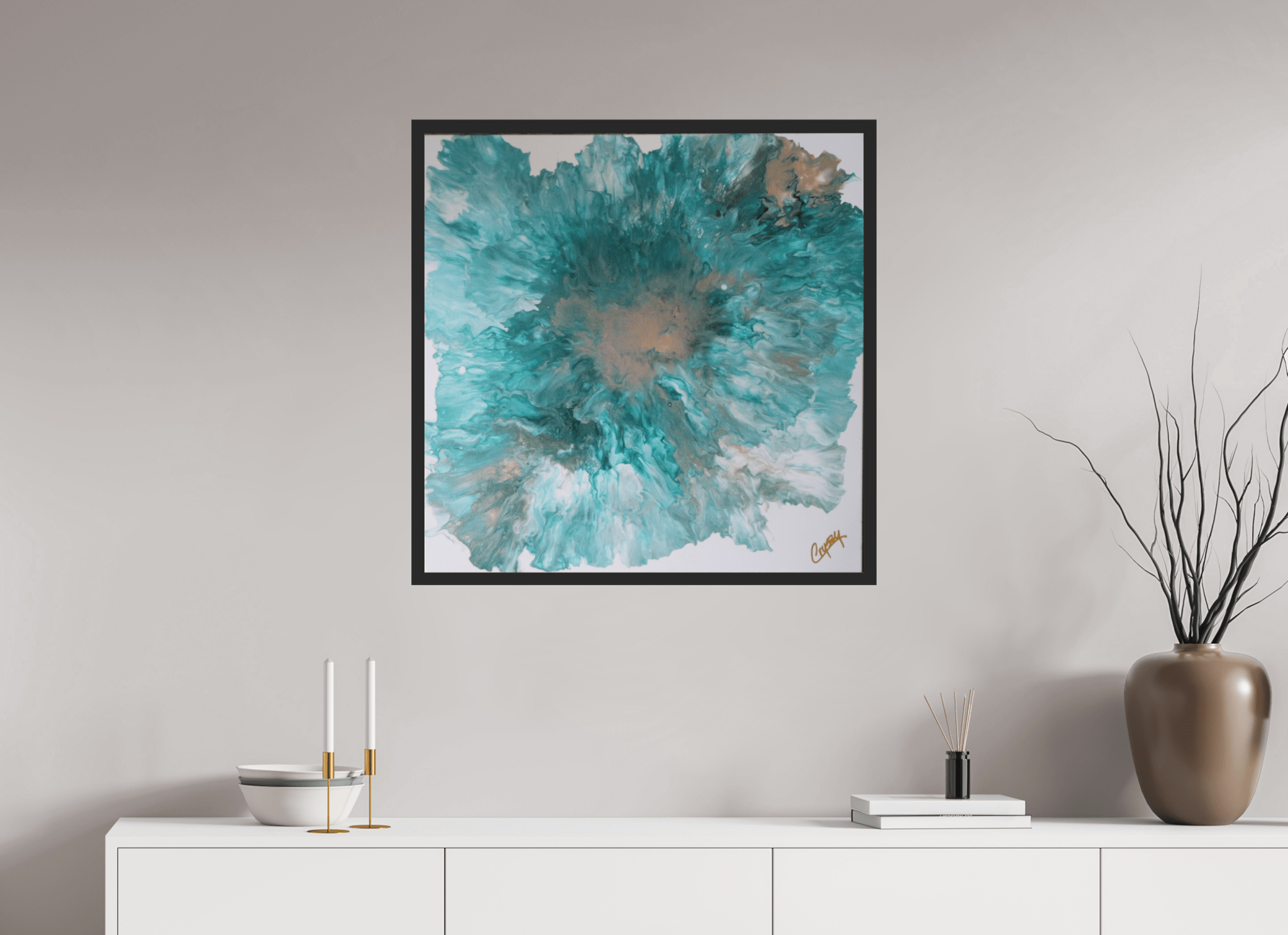 Blue Paisley Dutch Pour - Original Acrylic Dutch Pour Painting - The Living Abstract